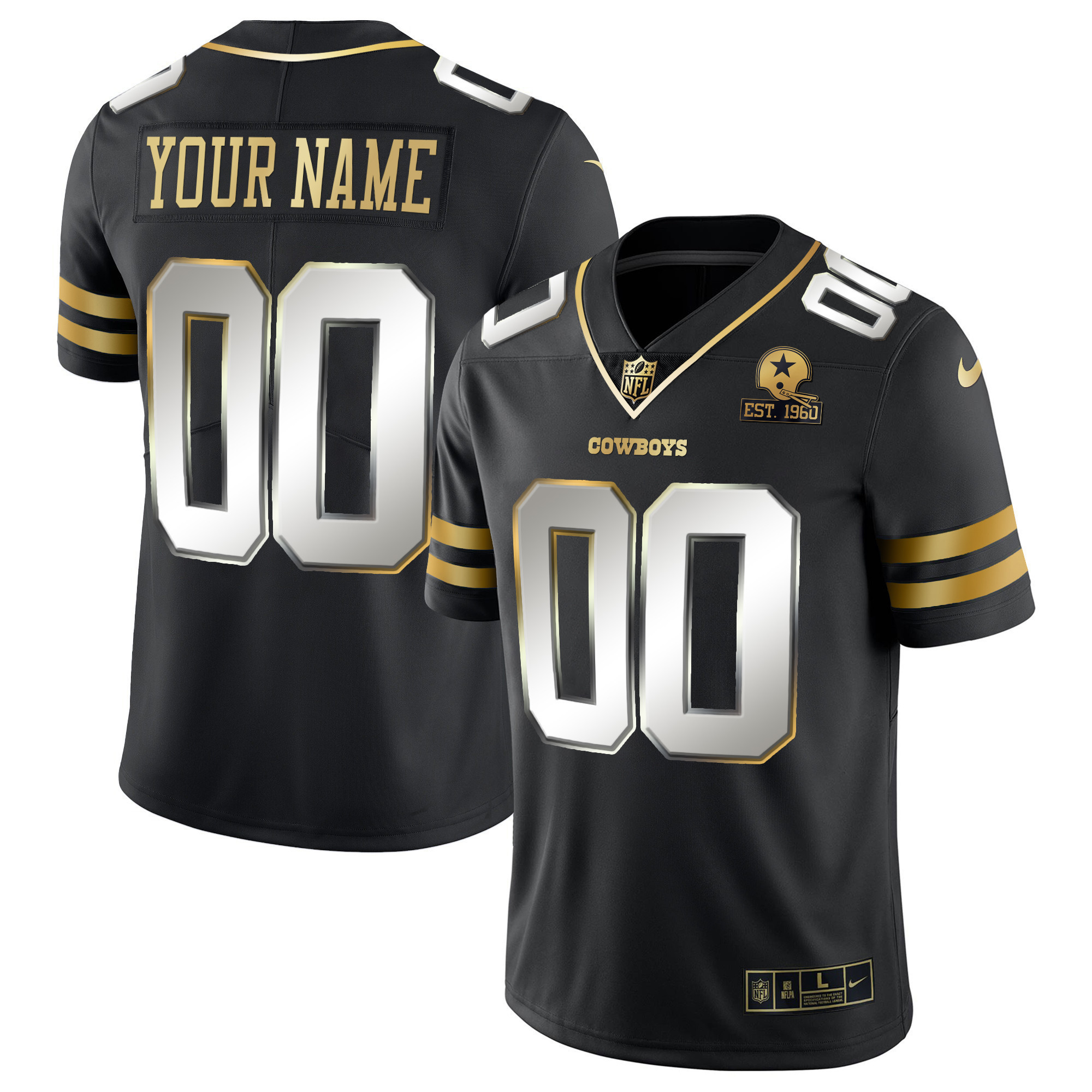 Men's Dallas Cowboys Vapor Gold Custom Black Limited Jersey - All Stitched