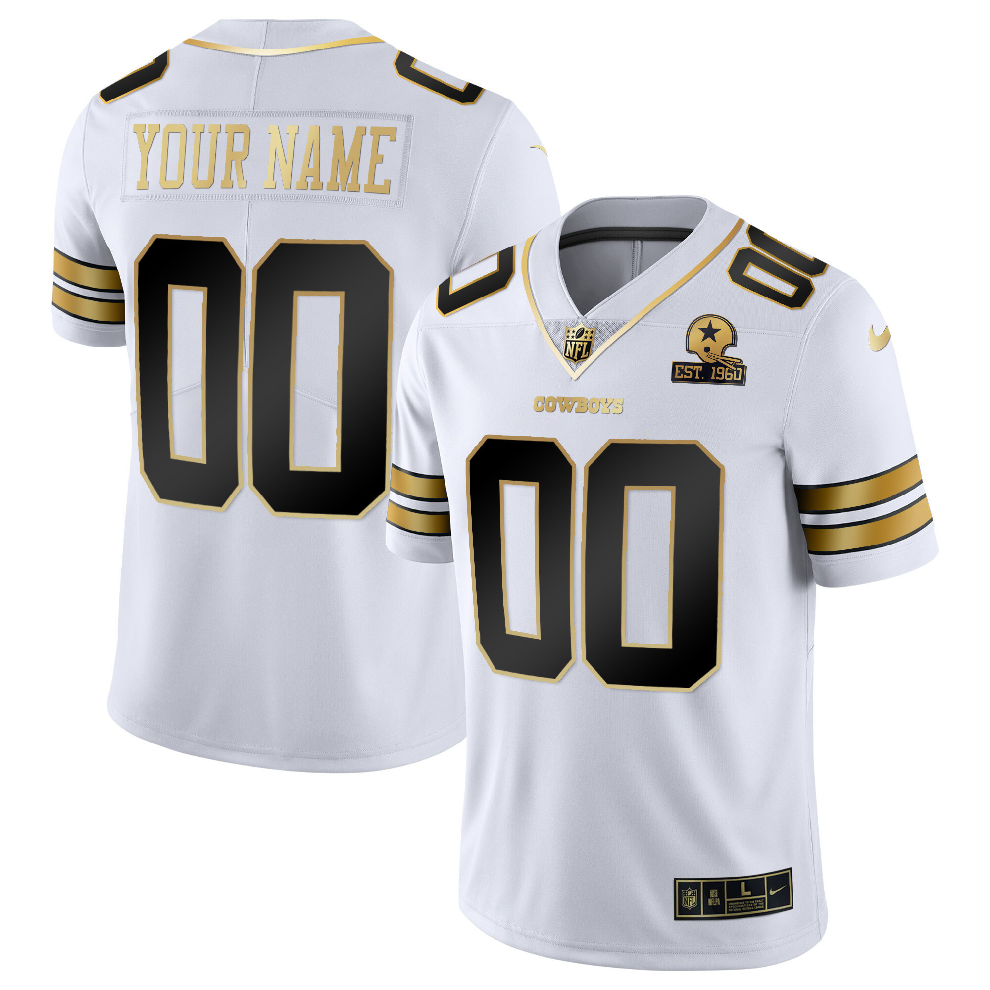 Men's Dallas Cowboys Vapor Gold Custom White Gold Jersey - All Stitched
