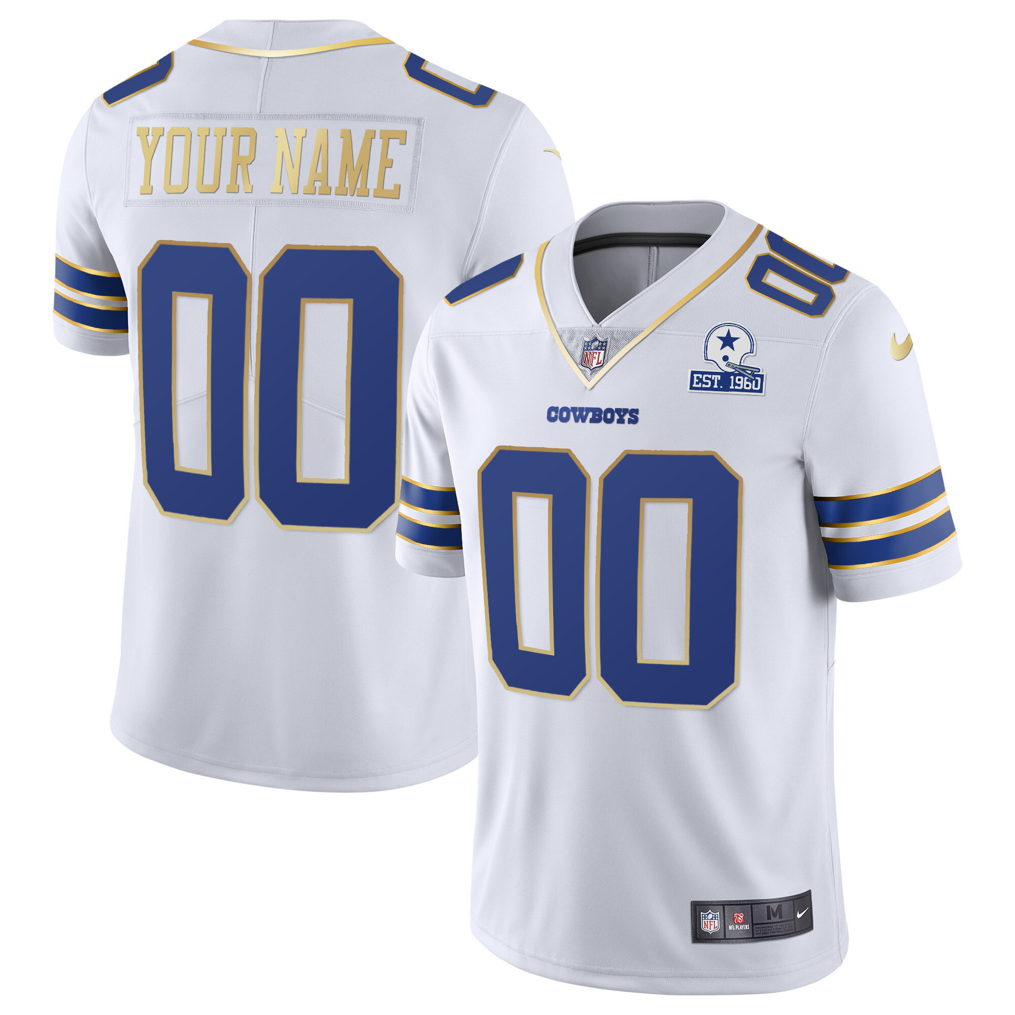 Men's Dallas Cowboys Vapor Gold Custom White Gold Trim Jersey - All Stitched