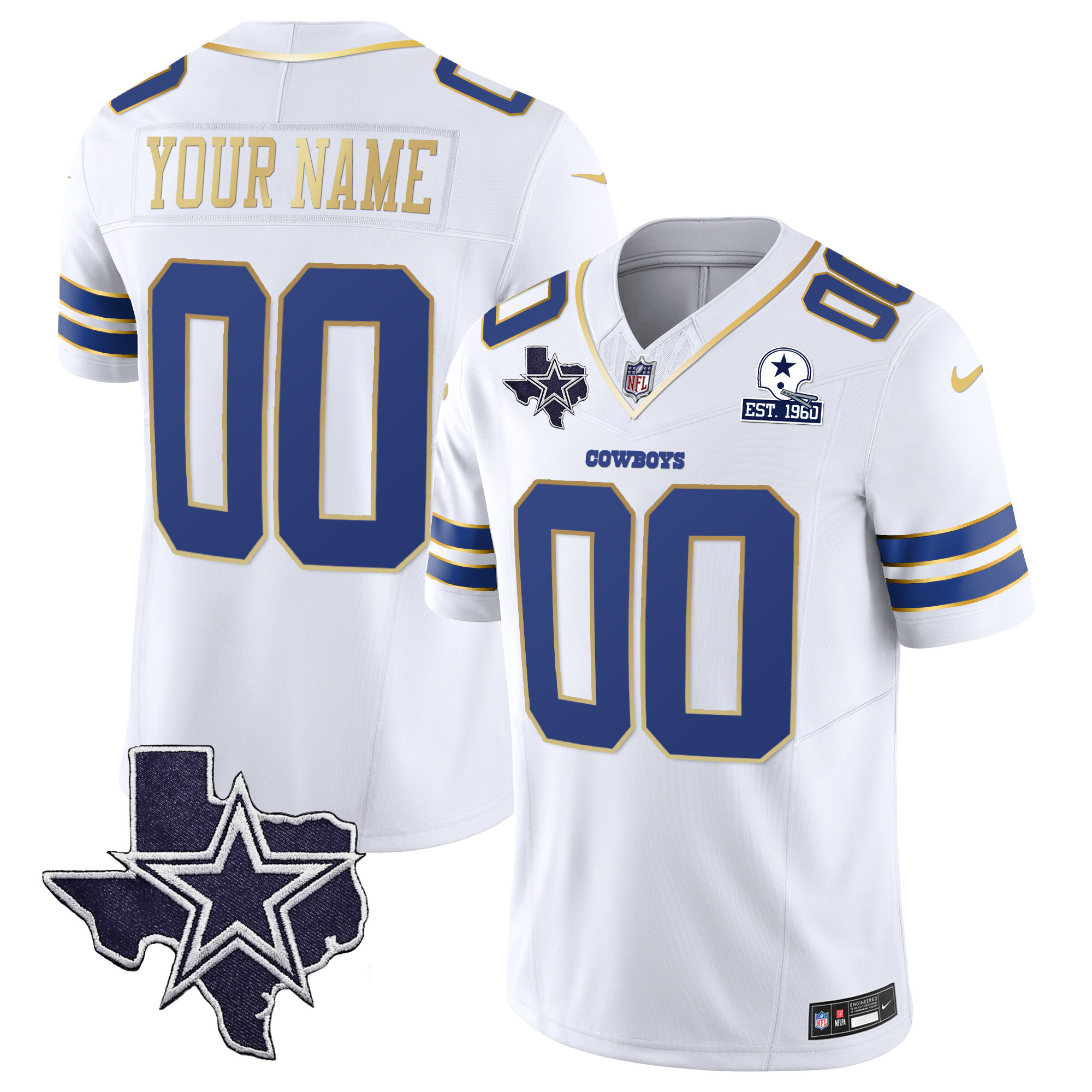Men's Dallas Cowboys Vapor Gold Custom White Gold Trim Jersey - All Stitched
