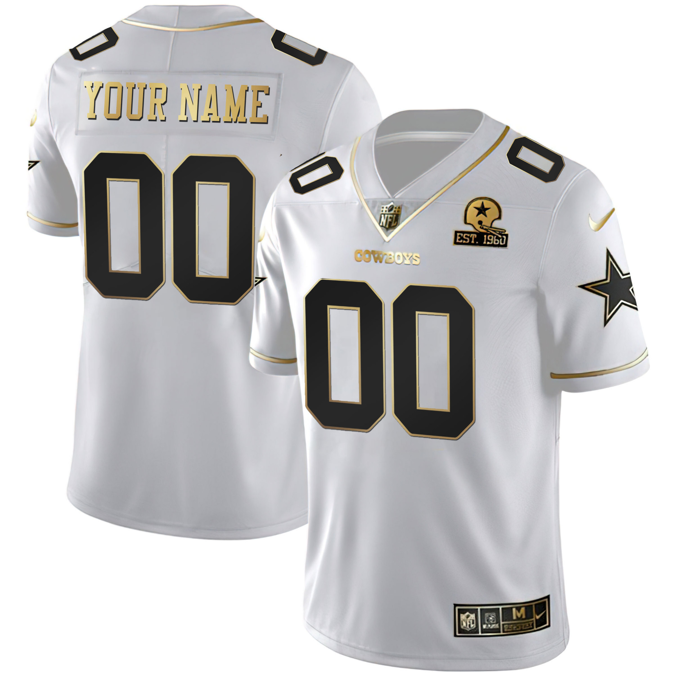 Men's Dallas Cowboys White Gold Custom Name and Number - All Stitched S Jersey - All Stitched