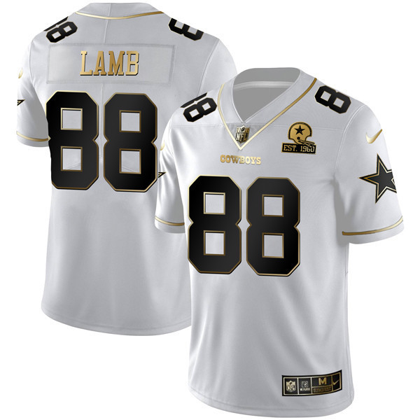 Men's Dallas Cowboys White Gold Est 1960 Patch - All Stitched CeeDee Lamb Jersey - All Stitched