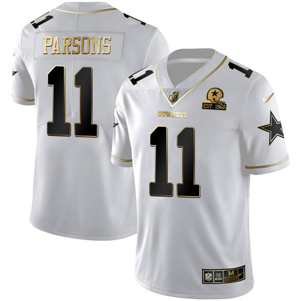 Men's Dallas Cowboys White Gold Est 1960 Patch - All Stitched Micah Parsons Jersey - All Stitched