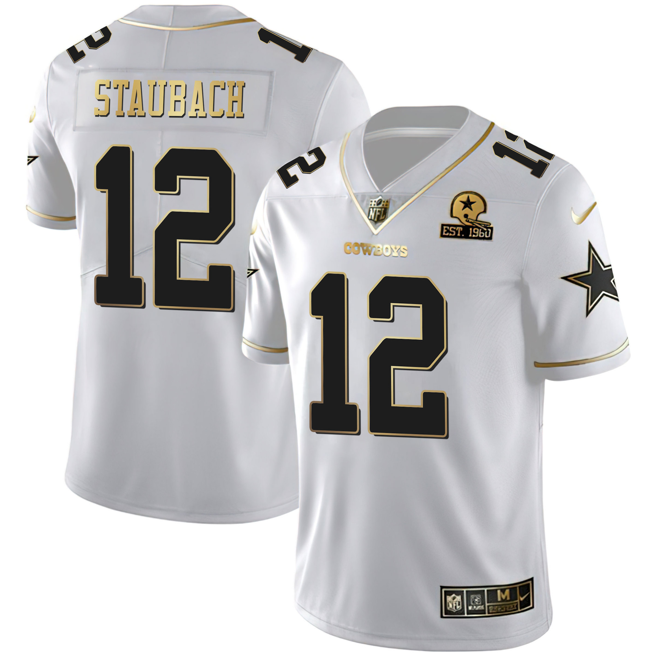 Men's Dallas Cowboys White Gold Est 1960 Patch - All Stitched Roger Staubach Jersey - All Stitched