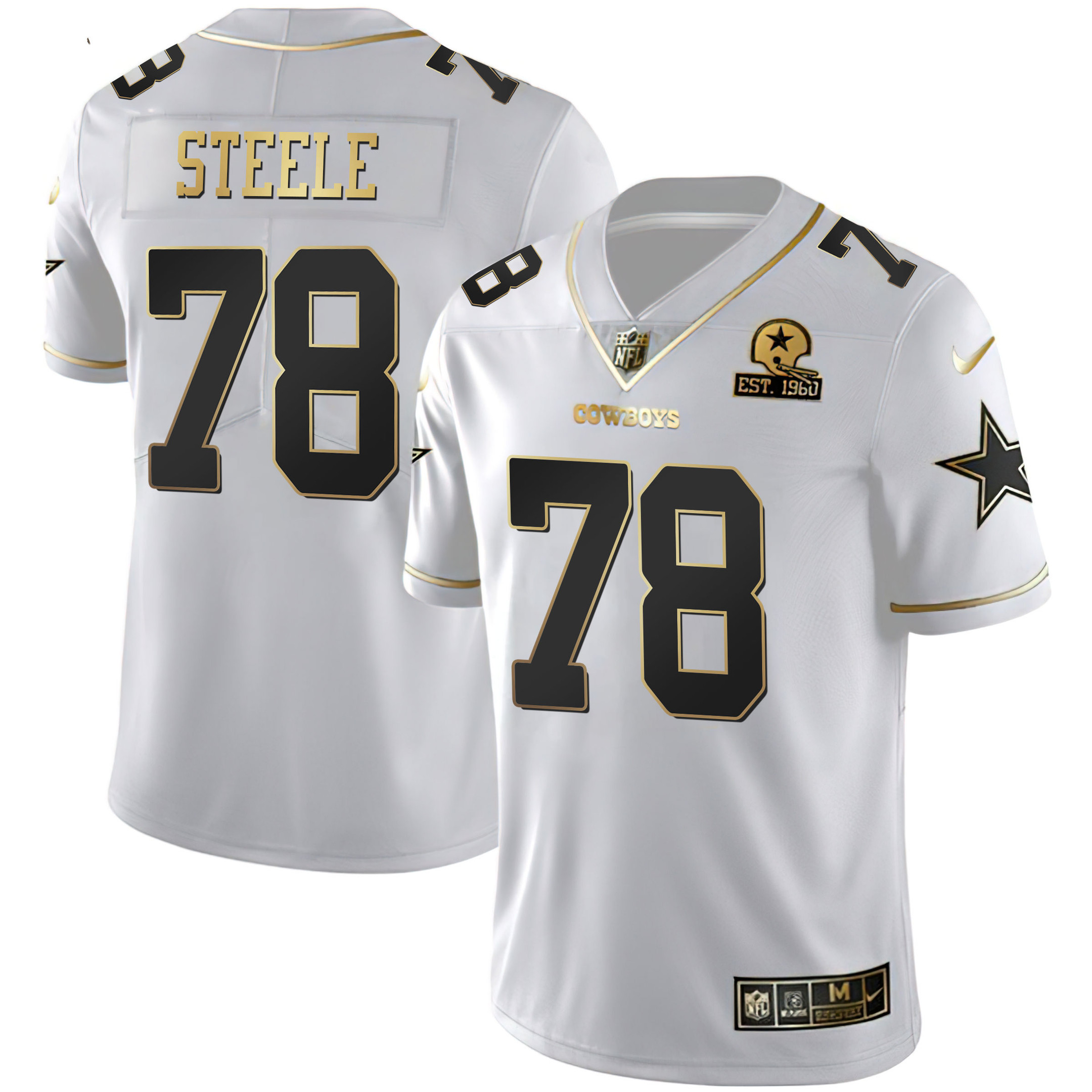 Men's Dallas Cowboys White Gold Est 1960 Patch - All Stitched Terence Steele Jersey - All Stitched