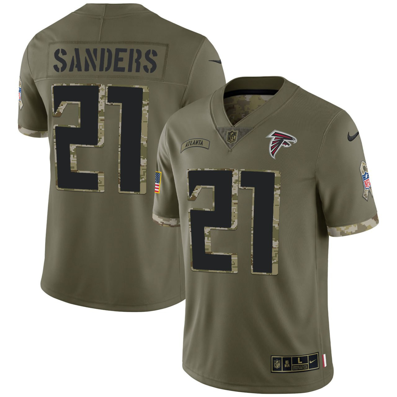 Men's Deion Sanders Atlanta Falcons 2022 Salute To Service Olive Green Jersey - All Stitched
