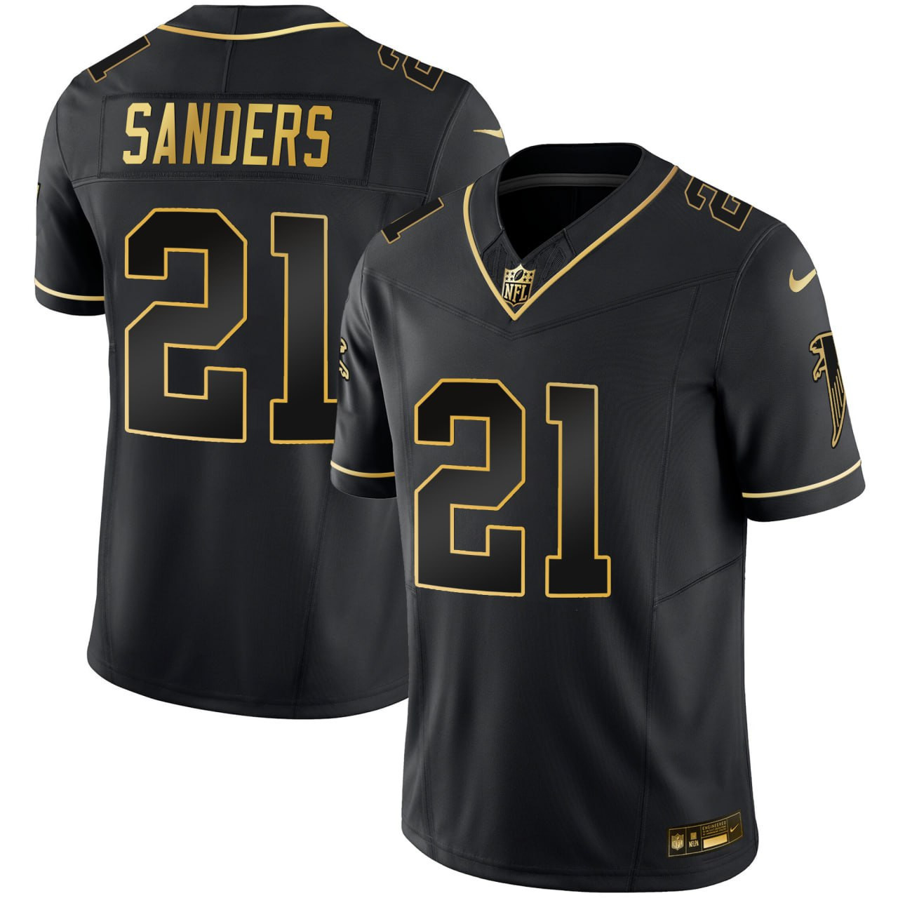 Men's Deion Sanders Atlanta Falcons Black Gold Black Gold Jersey - All Stitched