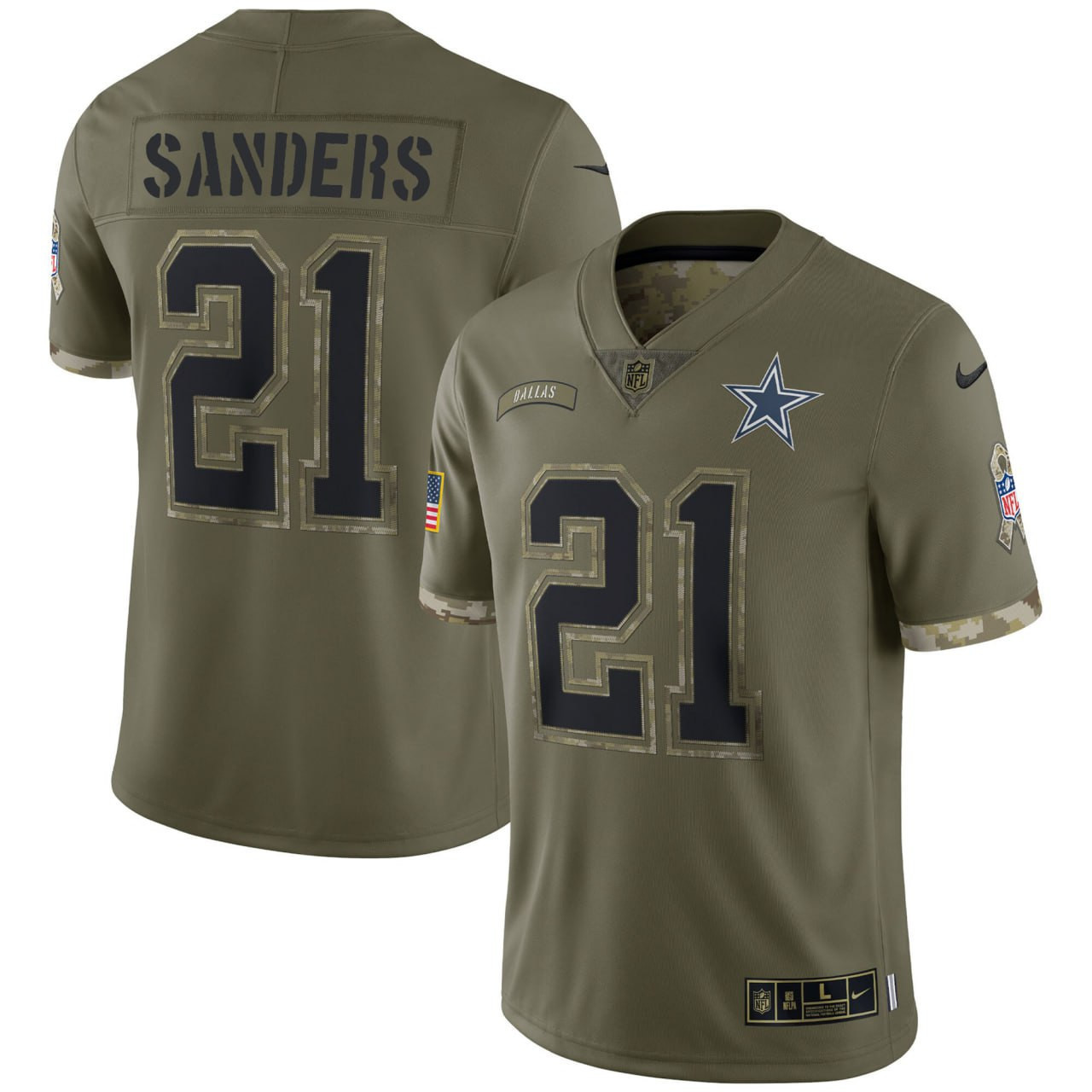 Men's Deion Sanders Dallas Cowboys Salute To Service Salute To Service Jersey - All Stitched