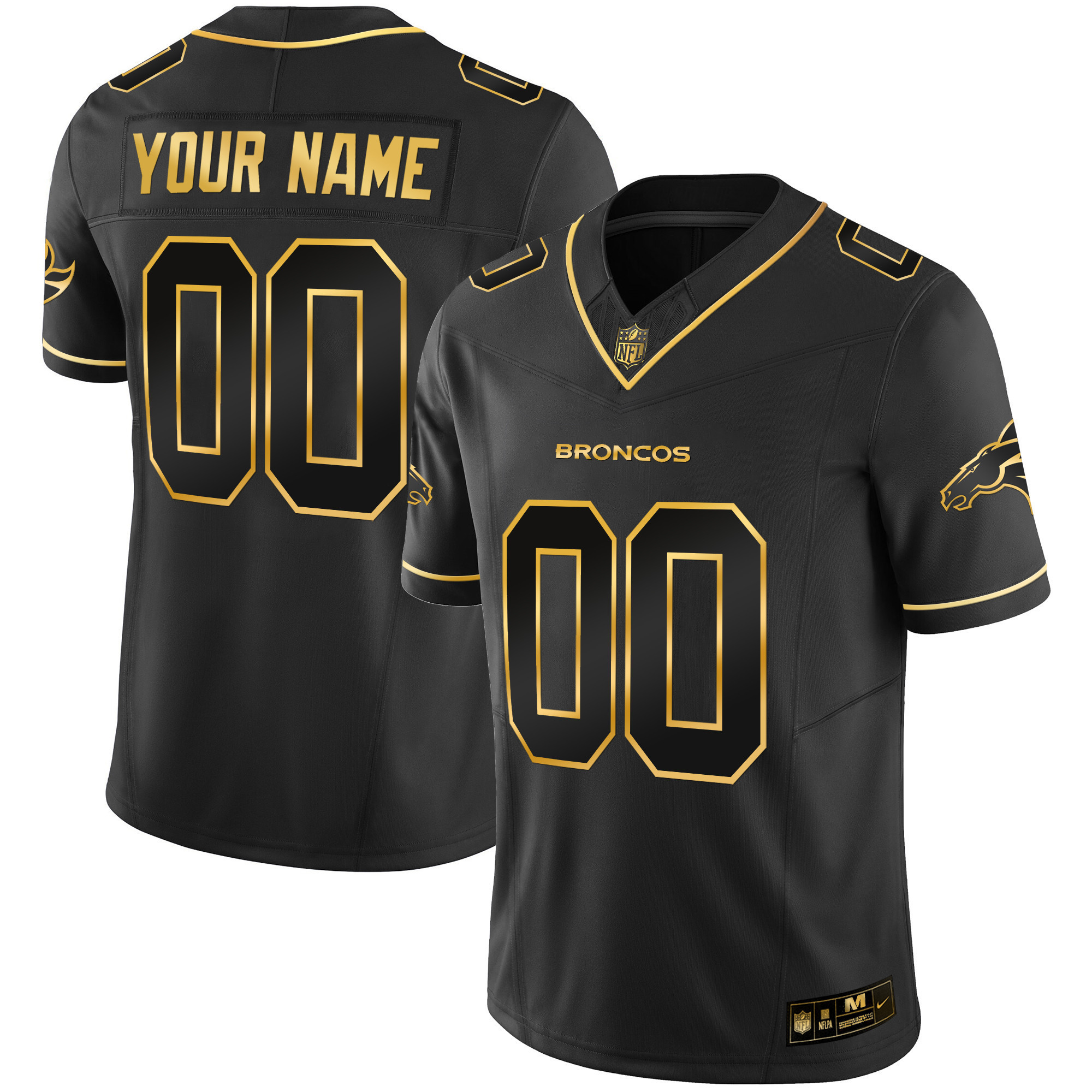 Men's Denver Broncos Gold Vapor Limited Custom Black Gold Jersey - All Stitched