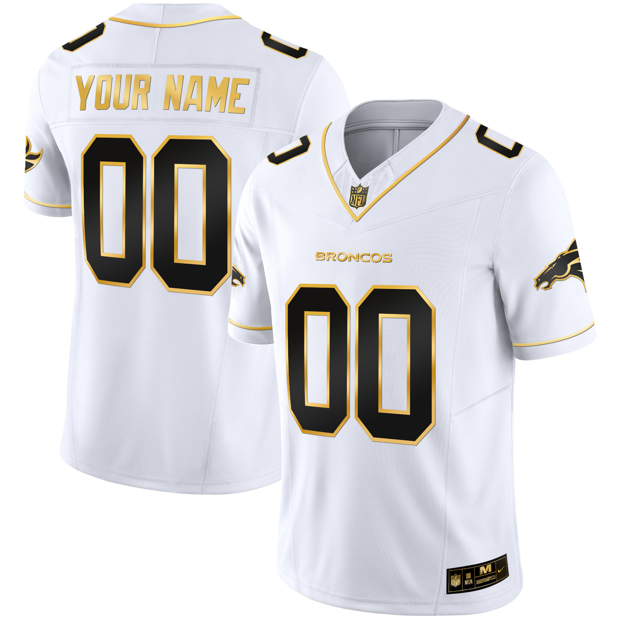 Men's Denver Broncos Gold Vapor Limited Custom White Gold Jersey - All Stitched