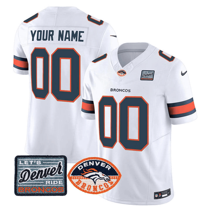 Men's Denver Broncos Logo Patch Vapor Limited Custom White Jersey - All Stitched