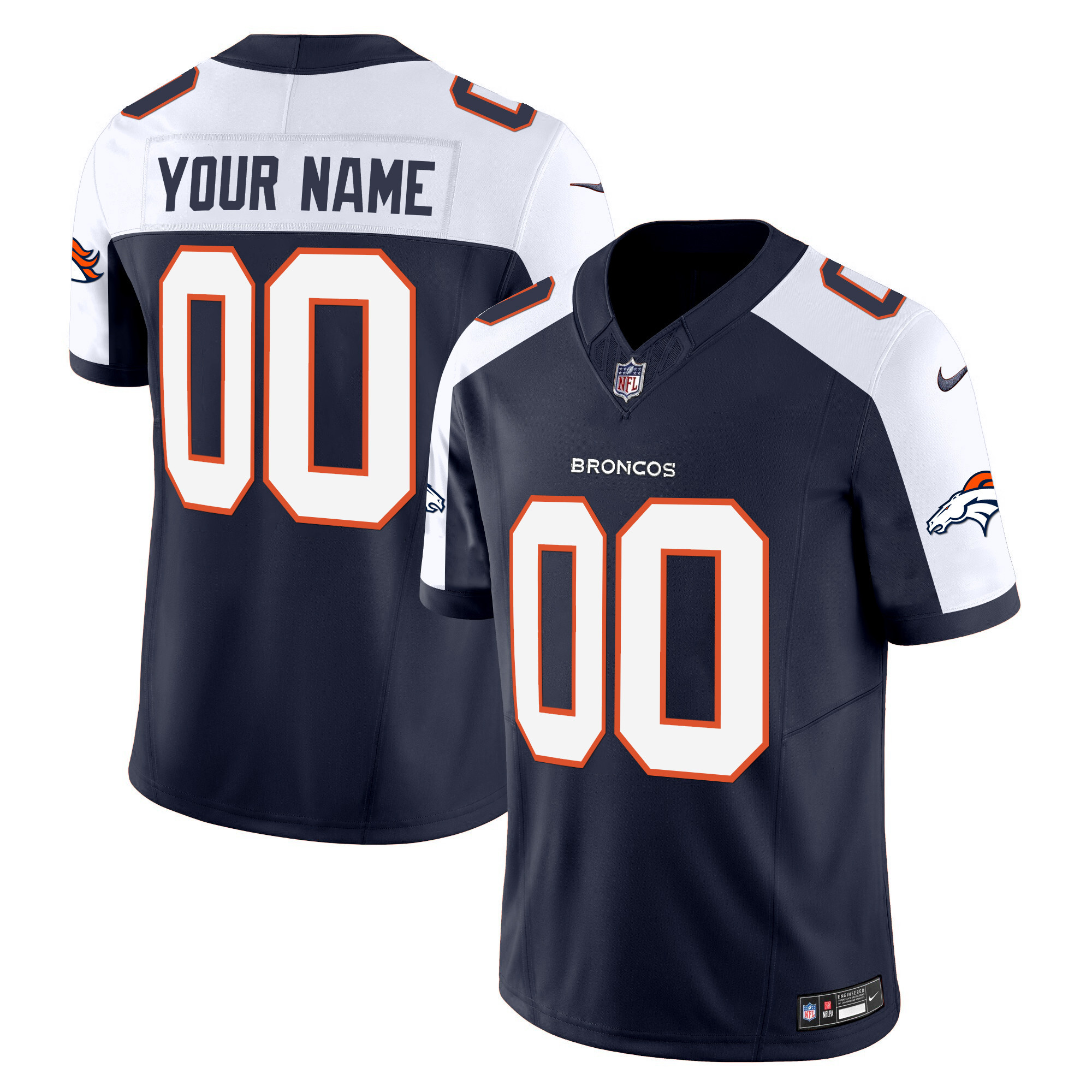 Men's Denver Broncos Vapor Limited Custom Navy Alternate Jersey - All Stitched