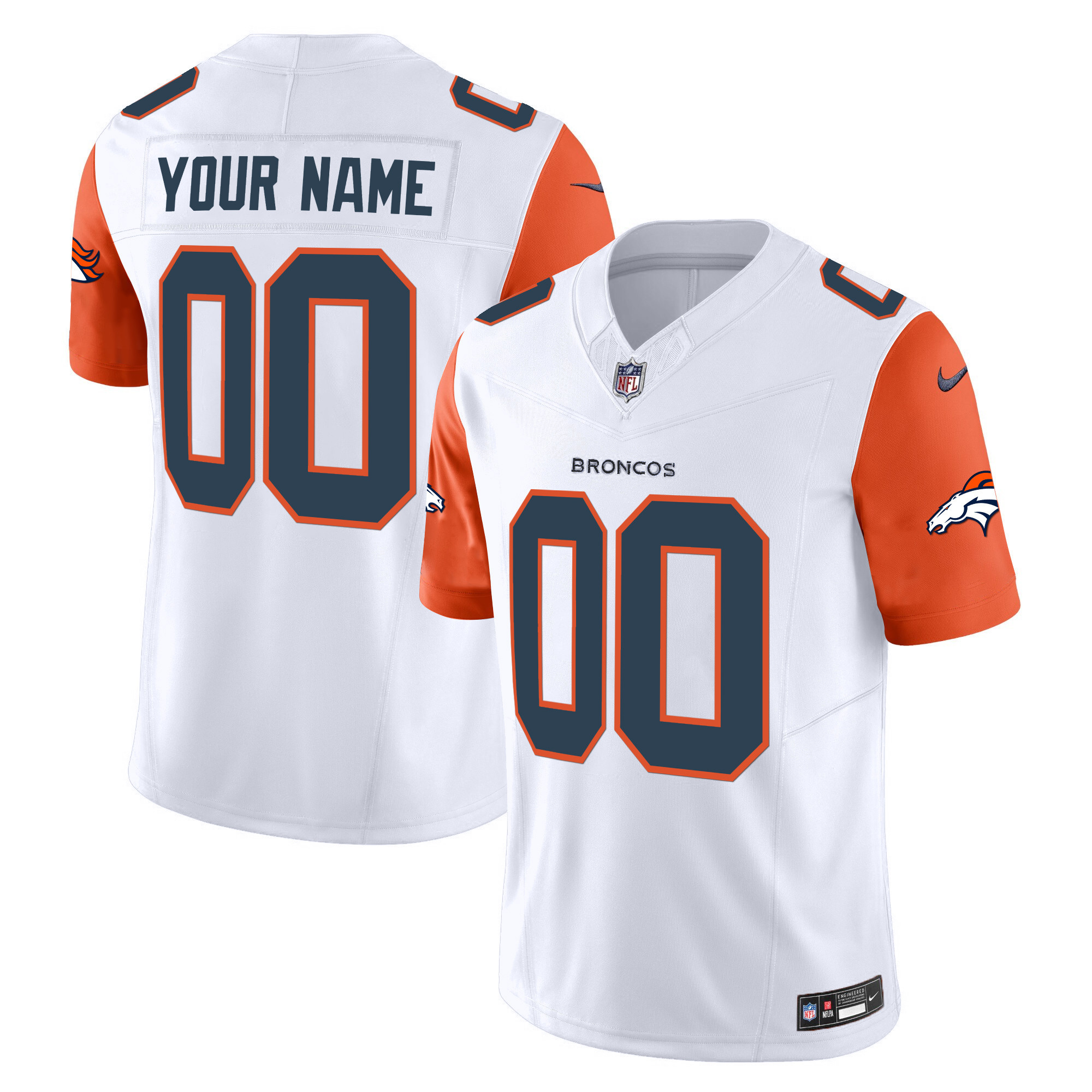 Men's Denver Broncos Vapor Limited Custom Orange Sleeves Jersey - All Stitched