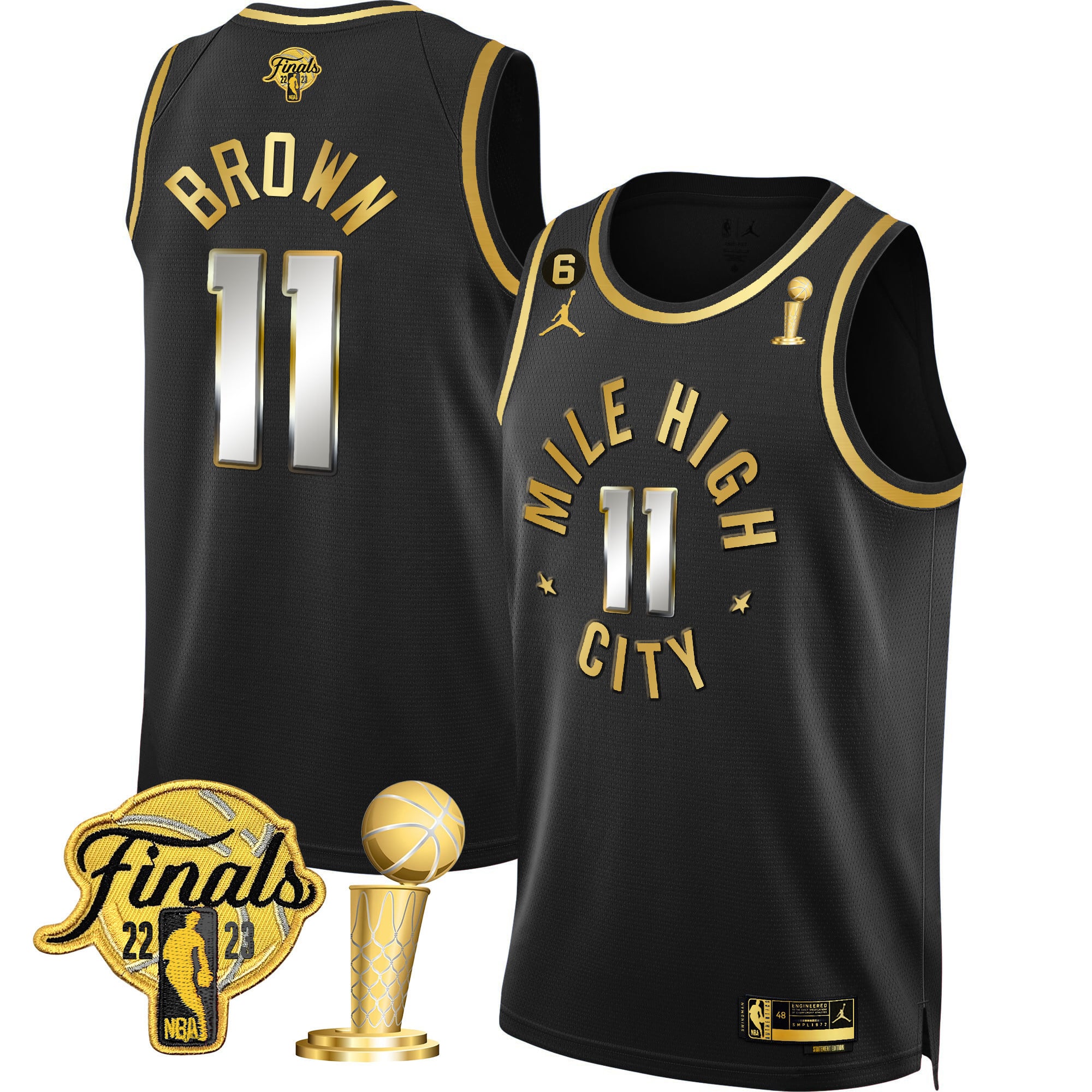 Men's Denver Nuggets 2023 Finals & Champions Patch Gold Jersey - All Stitched - Image 6