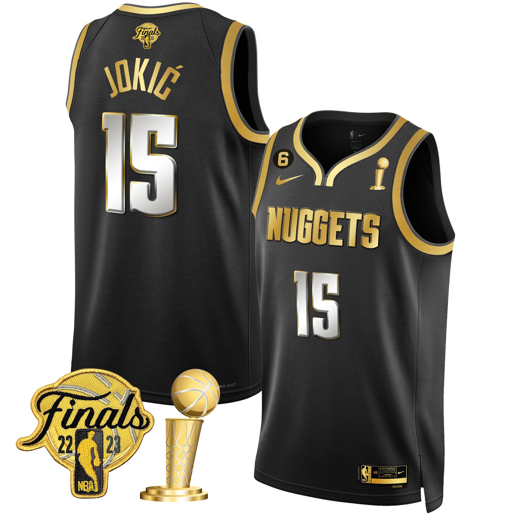 Men's Denver Nuggets 2023 Finals & Champions Patch Gold Jersey - All Stitched - Image 25