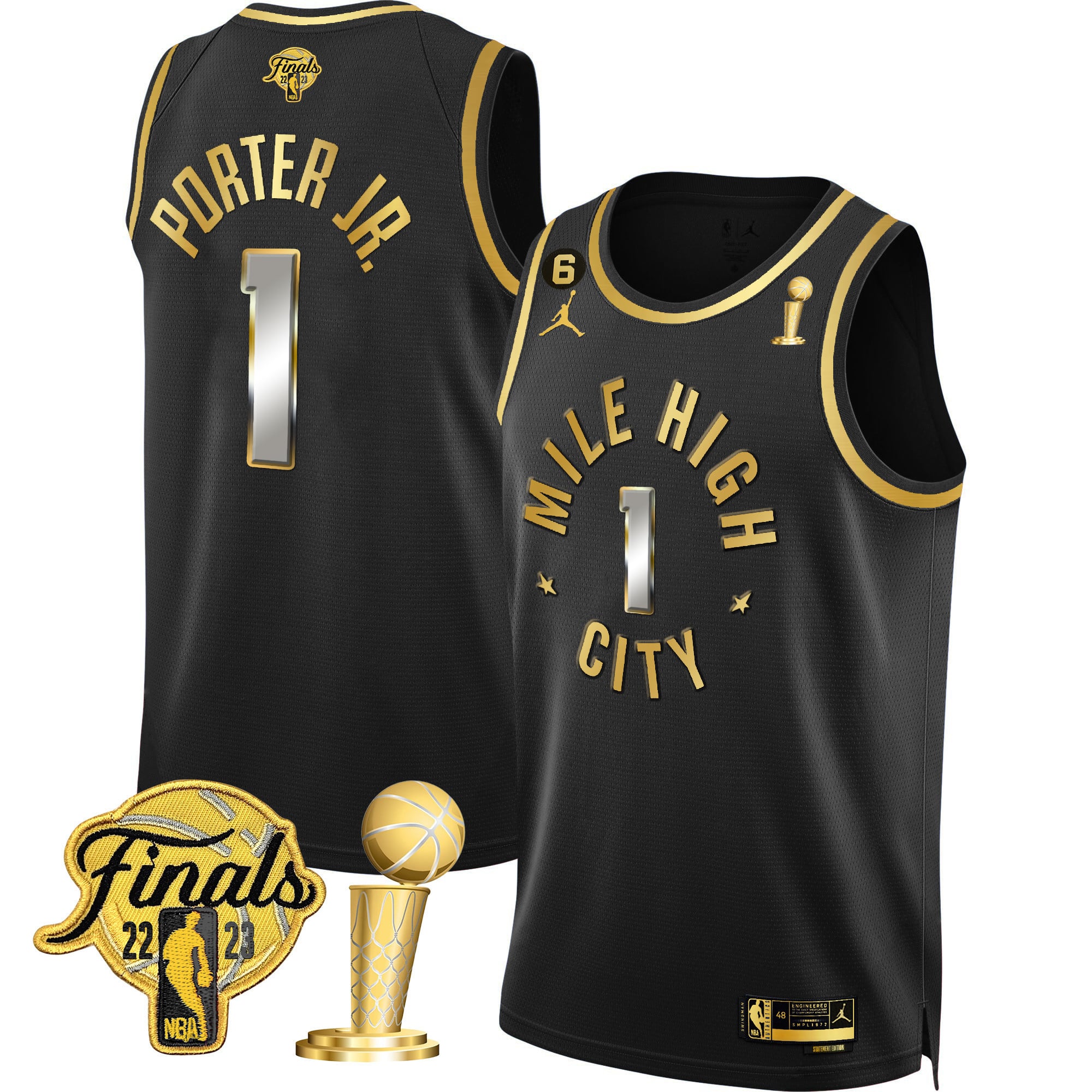 Men's Denver Nuggets 2023 Finals & Champions Patch Gold Jersey - All Stitched - Image 4