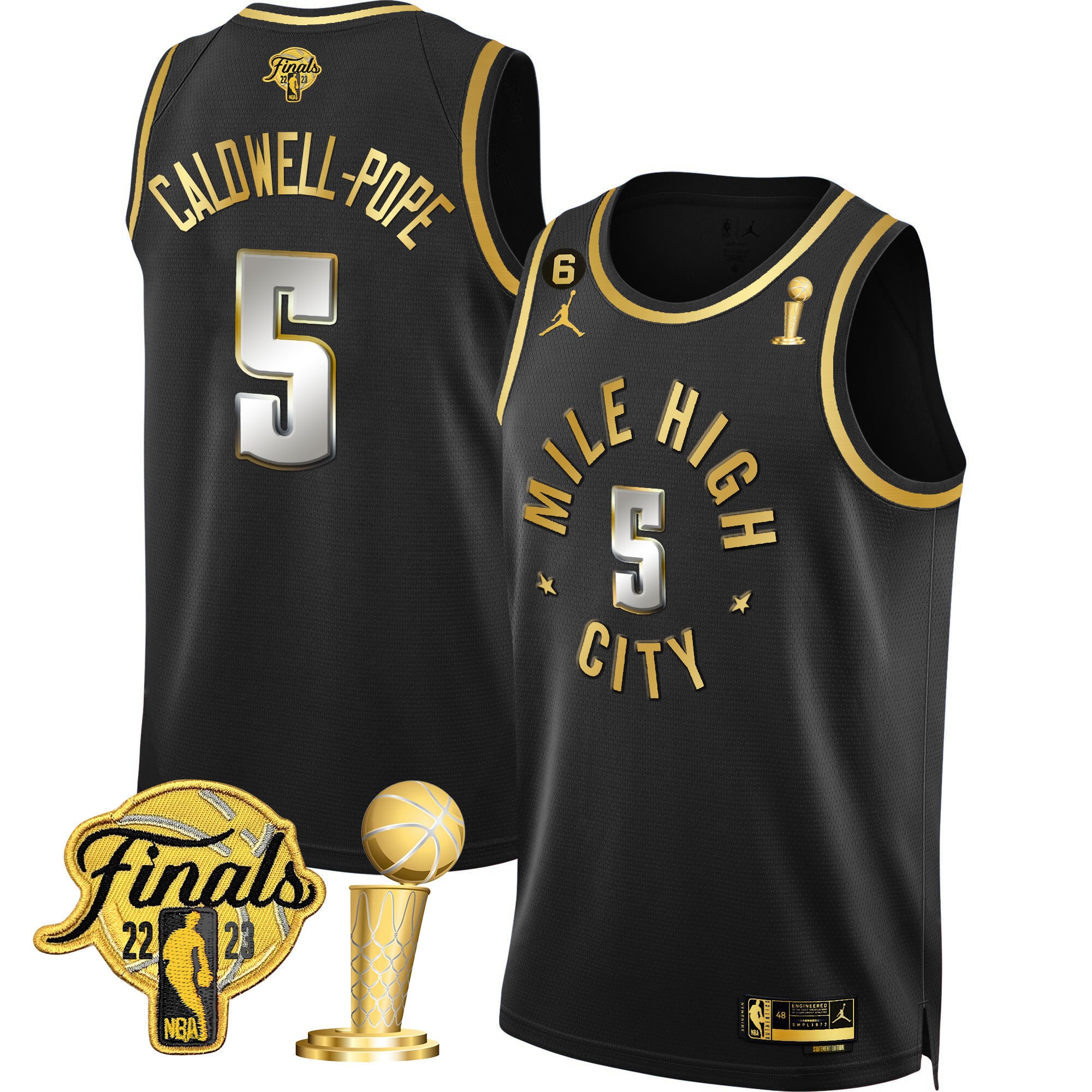 Men's Denver Nuggets 2023 Finals & Champions Patch Gold Jersey - All Stitched - Image 2