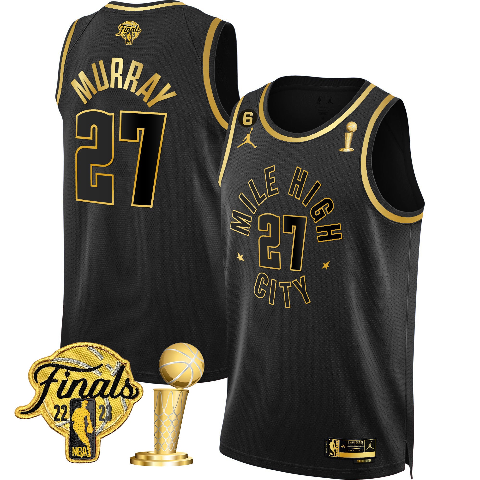 Men's Denver Nuggets 2023 Finals & Champions Patch Gold Jersey - All Stitched - Image 9