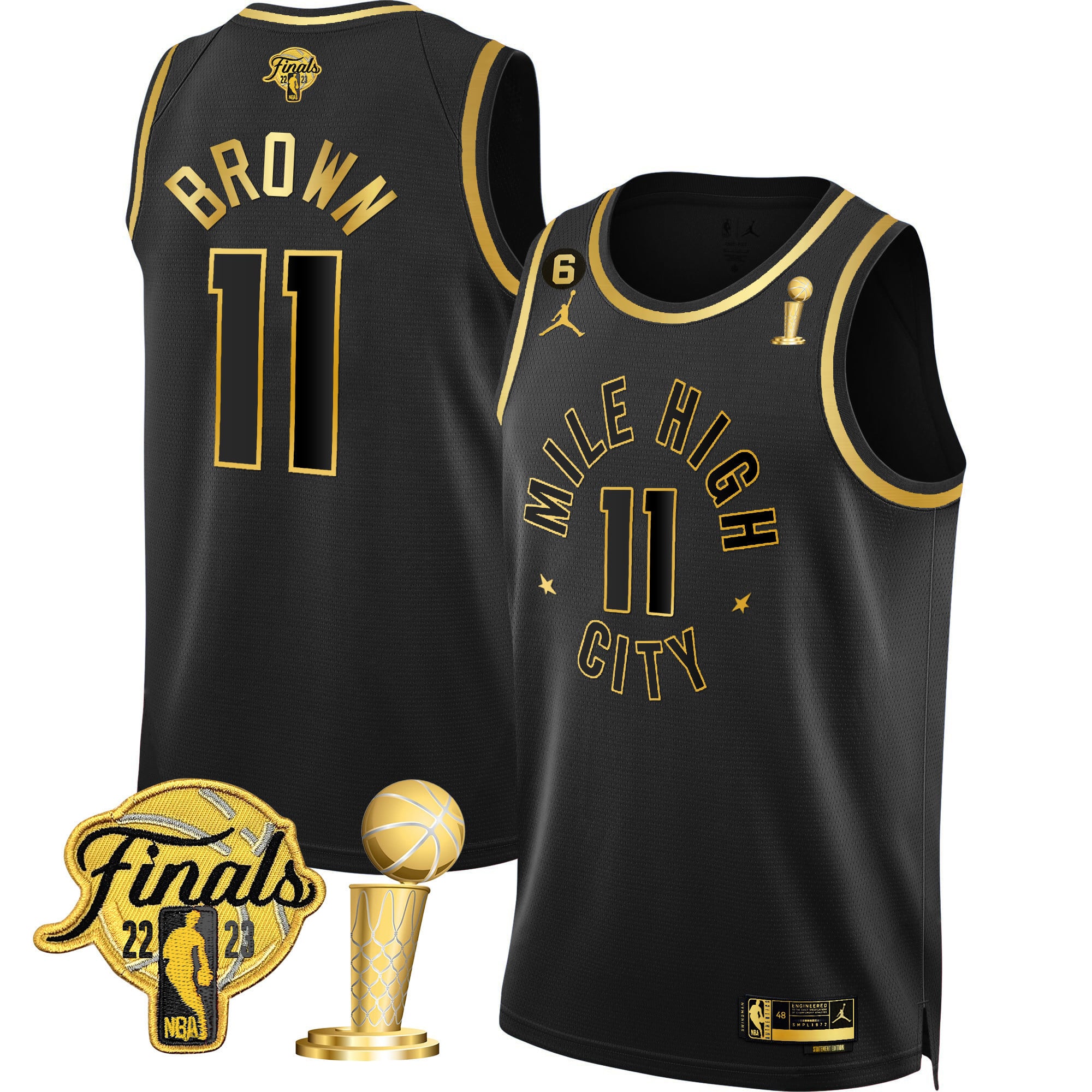 Men's Denver Nuggets 2023 Finals & Champions Patch Gold Jersey - All Stitched - Image 12