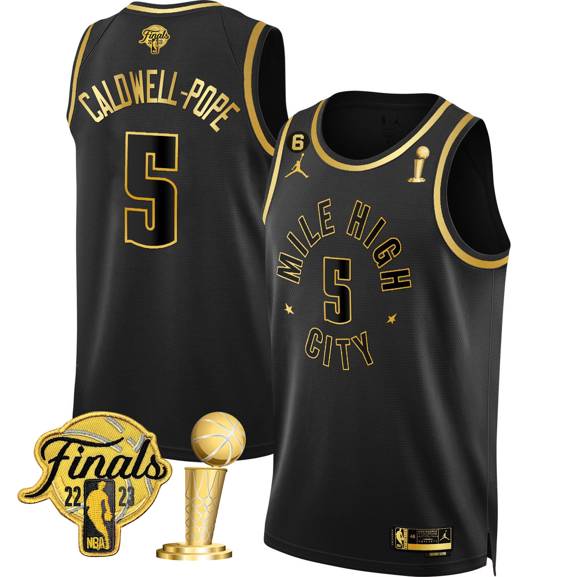 Men's Denver Nuggets 2023 Finals & Champions Patch Gold Jersey - All Stitched - Image 8