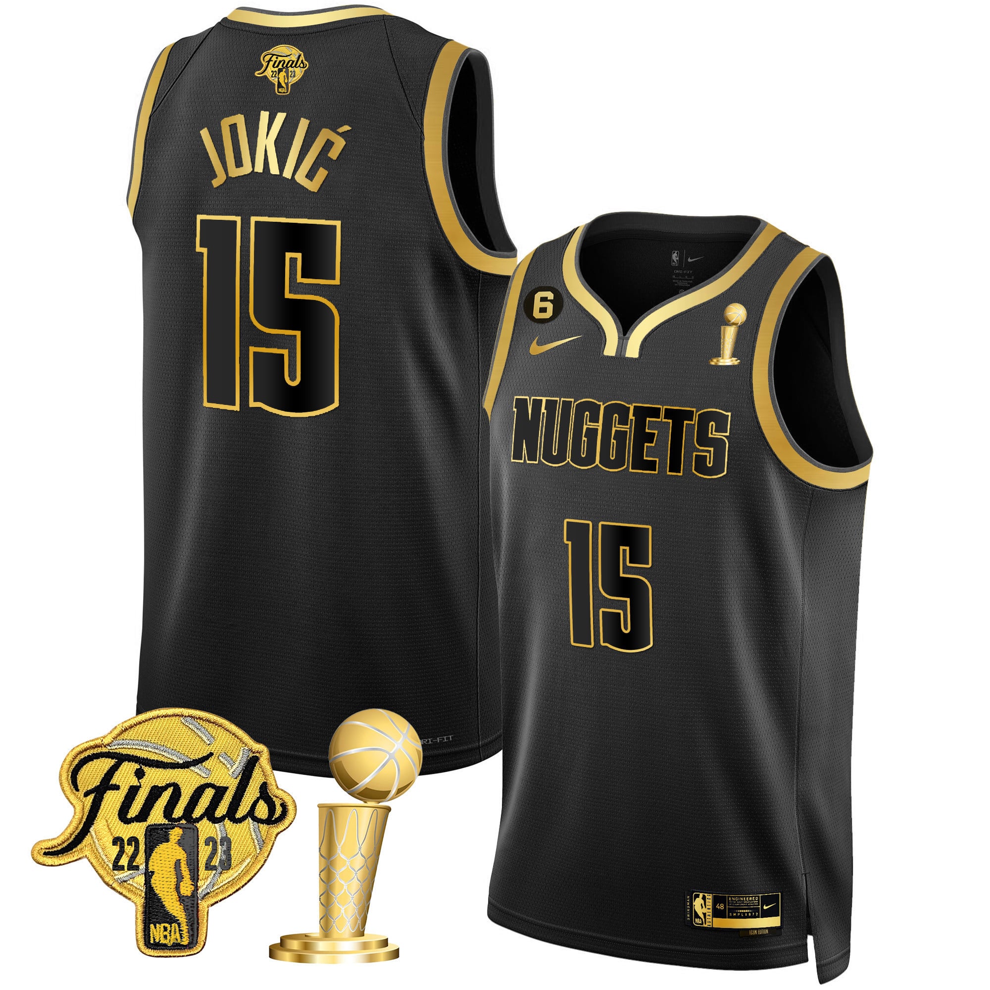 Men's Denver Nuggets 2023 Finals & Champions Patch Gold Jersey - All Stitched - Image 31
