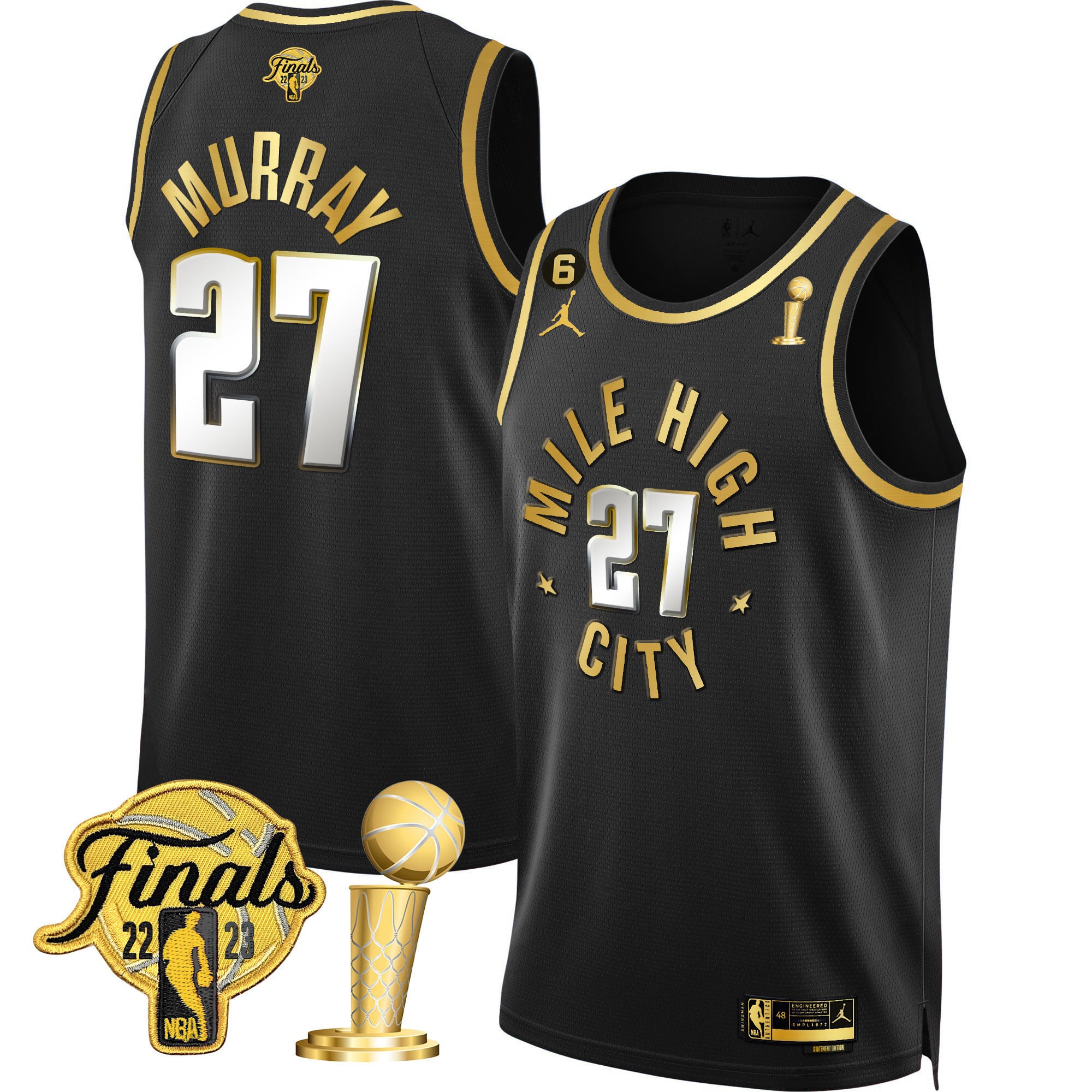 Men's Denver Nuggets 2023 Finals & Champions Patch Gold Jersey - All Stitched - Image 3