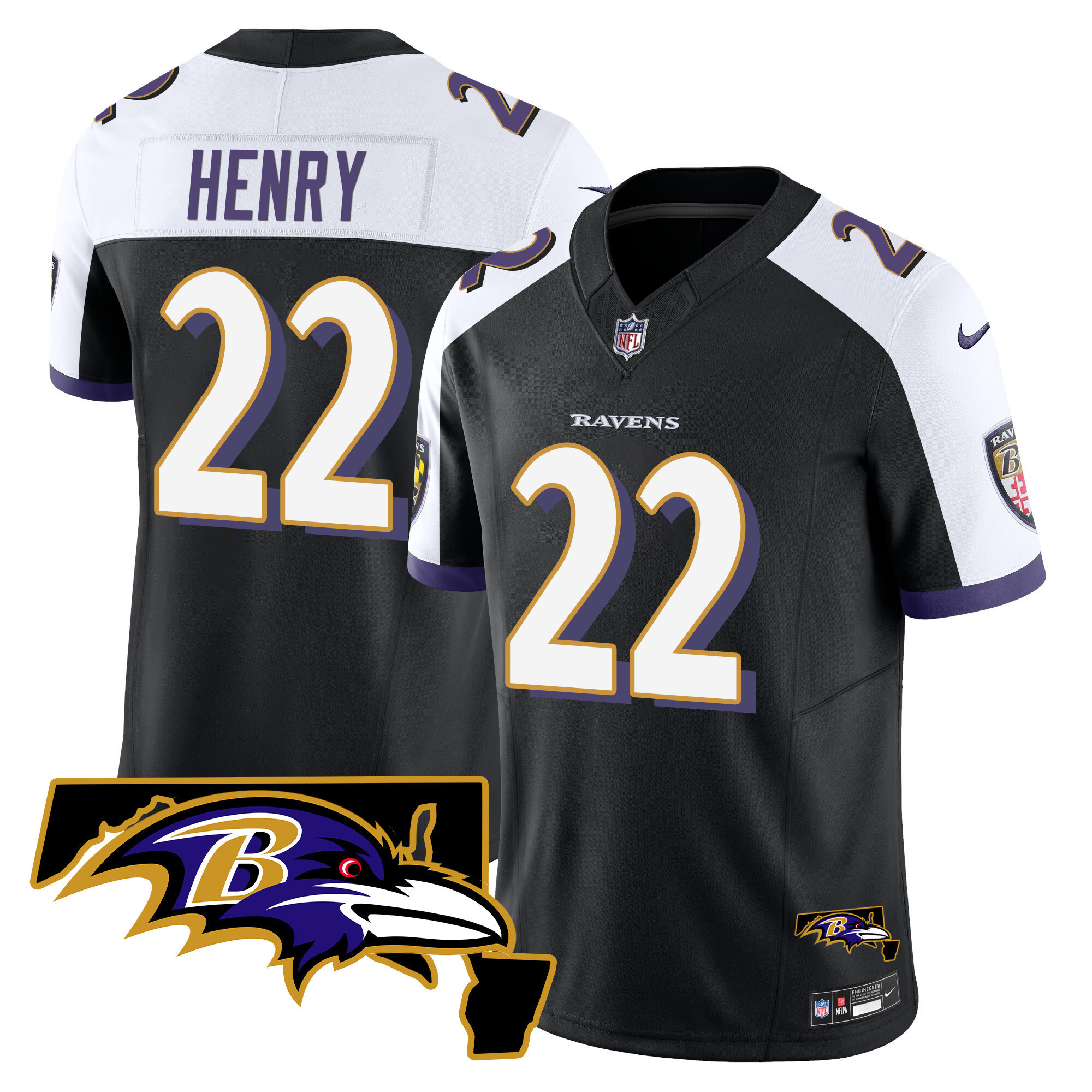 Men's Derrick Henry Baltimore Ravens Maryland Patch Vapor Limited Black Alternate Jersey - All Stitched