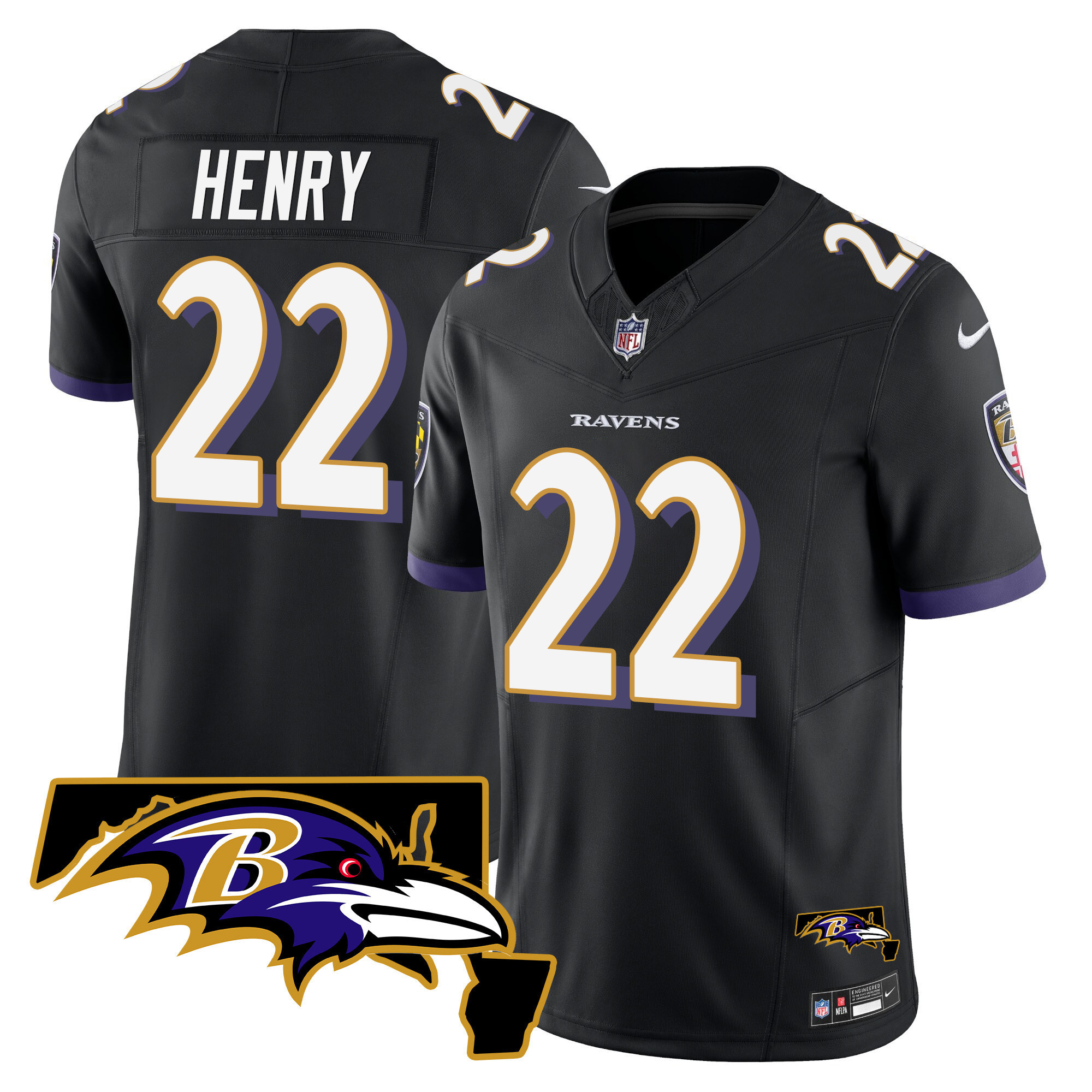Men's Derrick Henry Baltimore Ravens Maryland Patch Vapor Limited Black Jersey - All Stitched