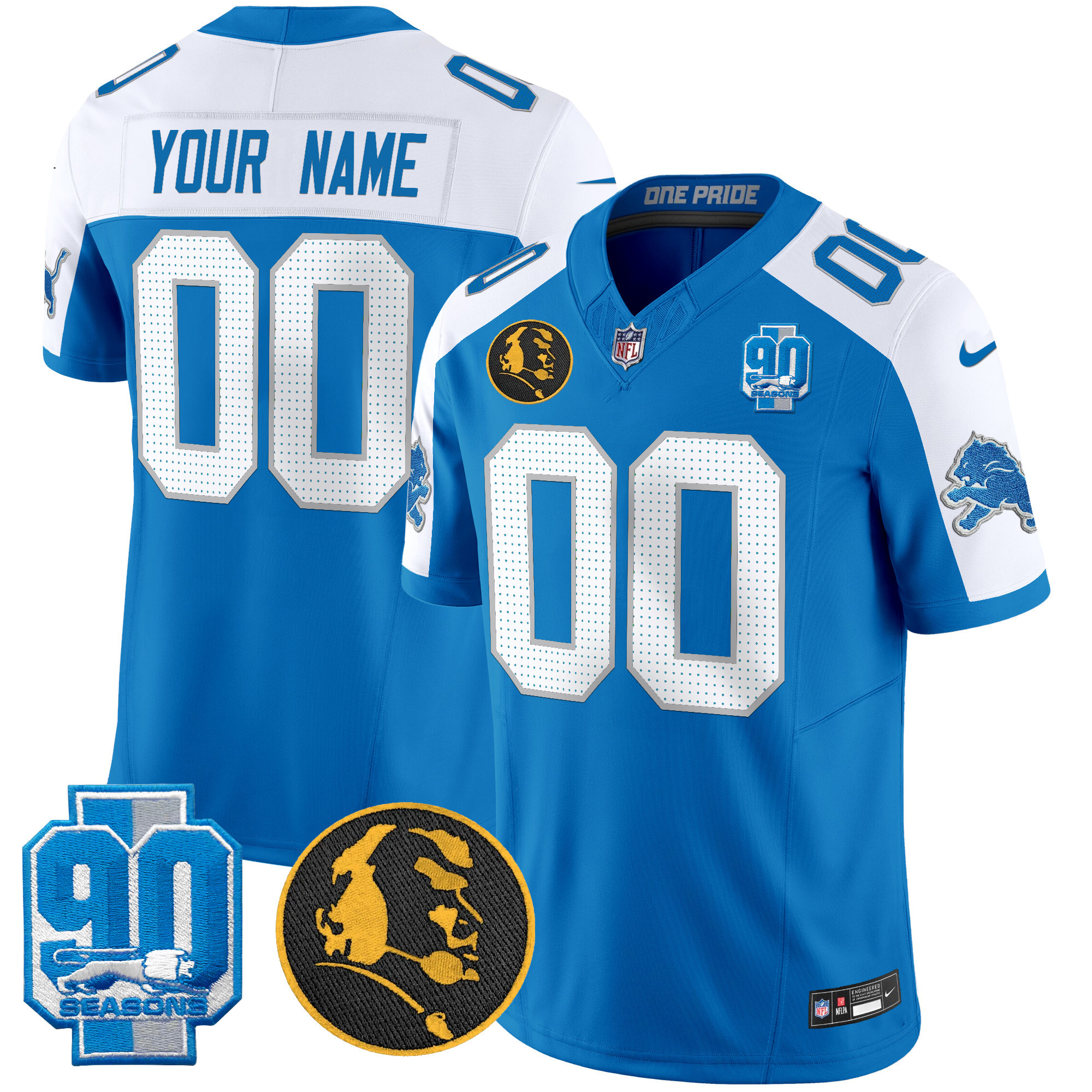 Men's Detroit Lions 2024 90th & John Madden Patch Vapor Limited Custom Blue Alternate Jersey - All Stitched