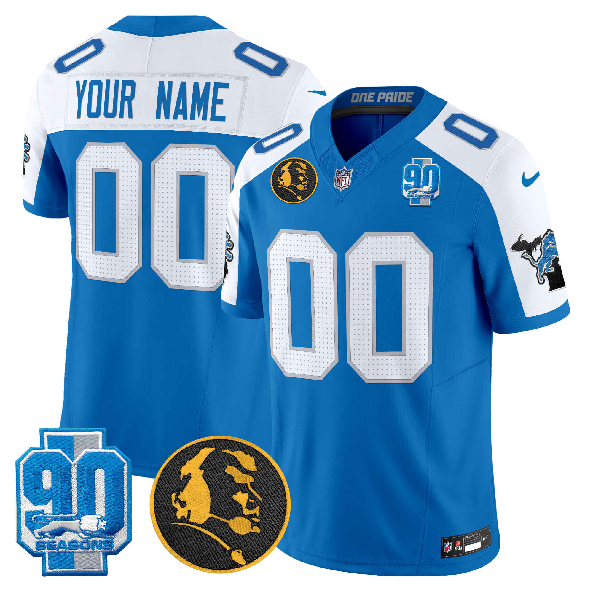 Men's Detroit Lions 2024 90th & John Madden Patch Vapor Limited Custom Blue Alternate Jersey - All Stitched