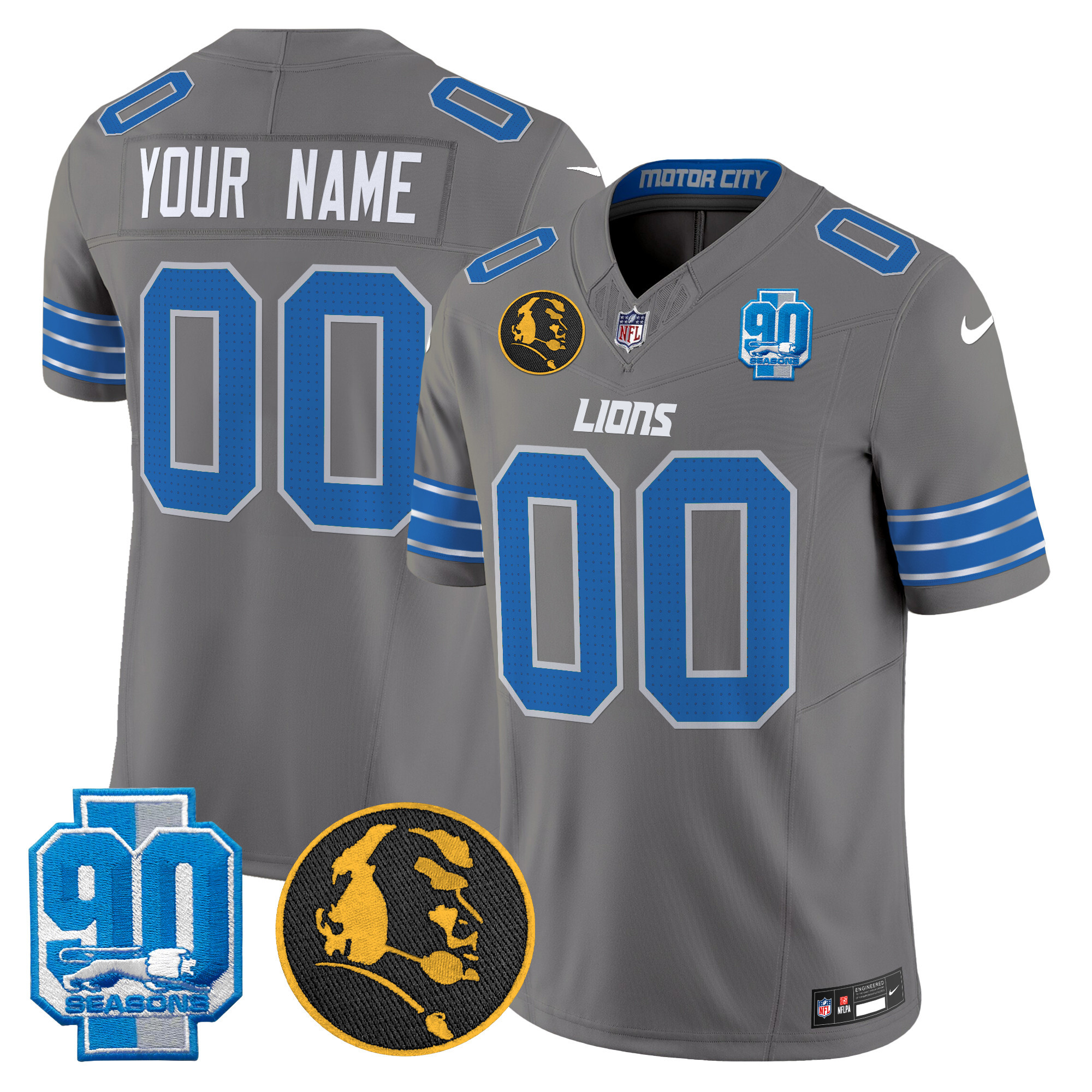 Men's Detroit Lions 2024 90th & John Madden Patch Vapor Limited Custom Gray Jersey - All Stitched