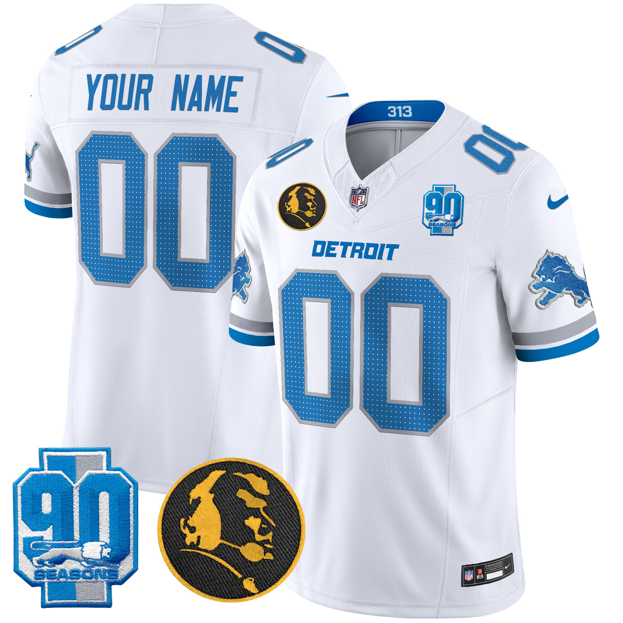 Men's Detroit Lions 2024 90th & John Madden Patch Vapor Limited Custom White Jersey - All Stitched