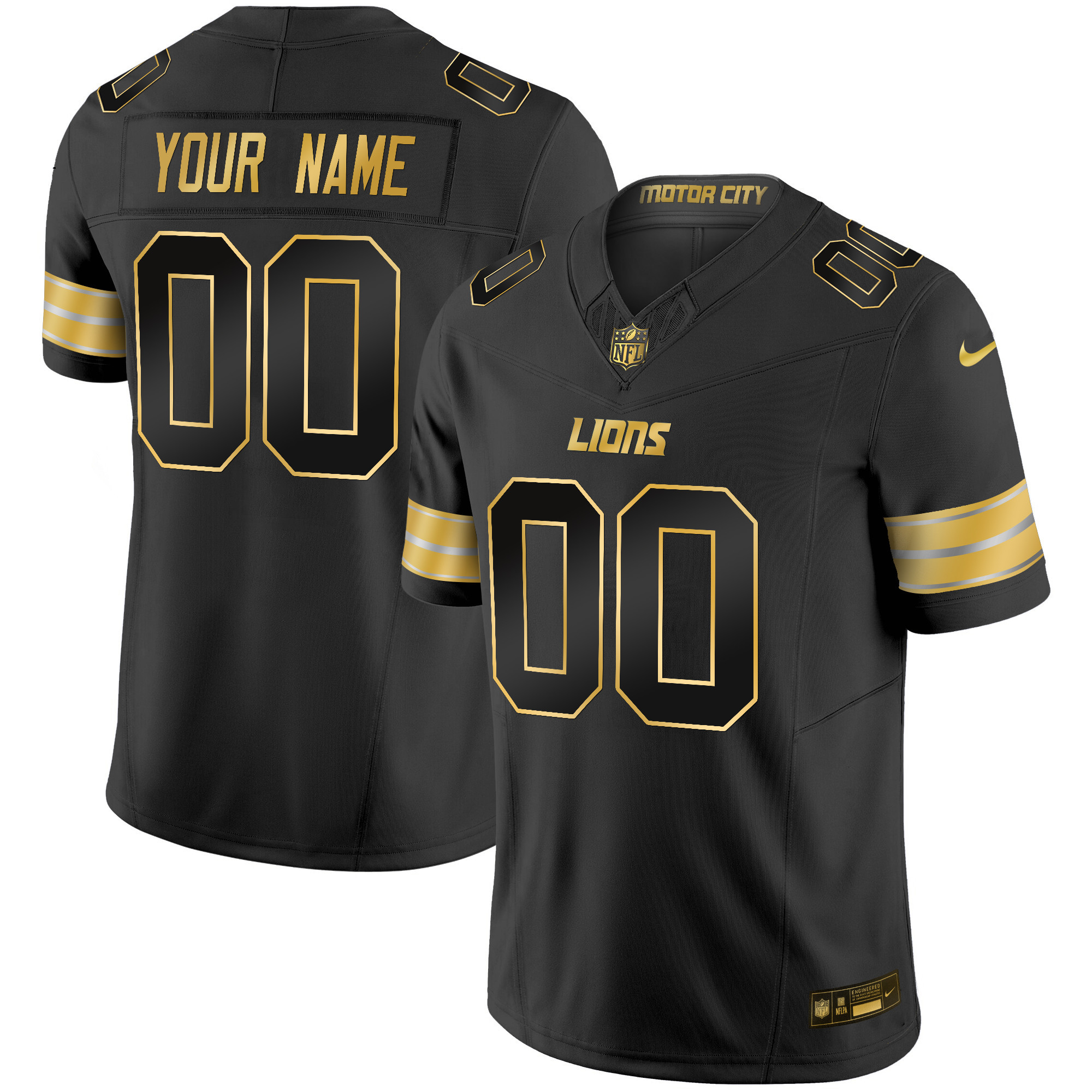Men's Detroit Lions 2024 Gold Vapor Limited Custom Black Gold Jersey - All Stitched