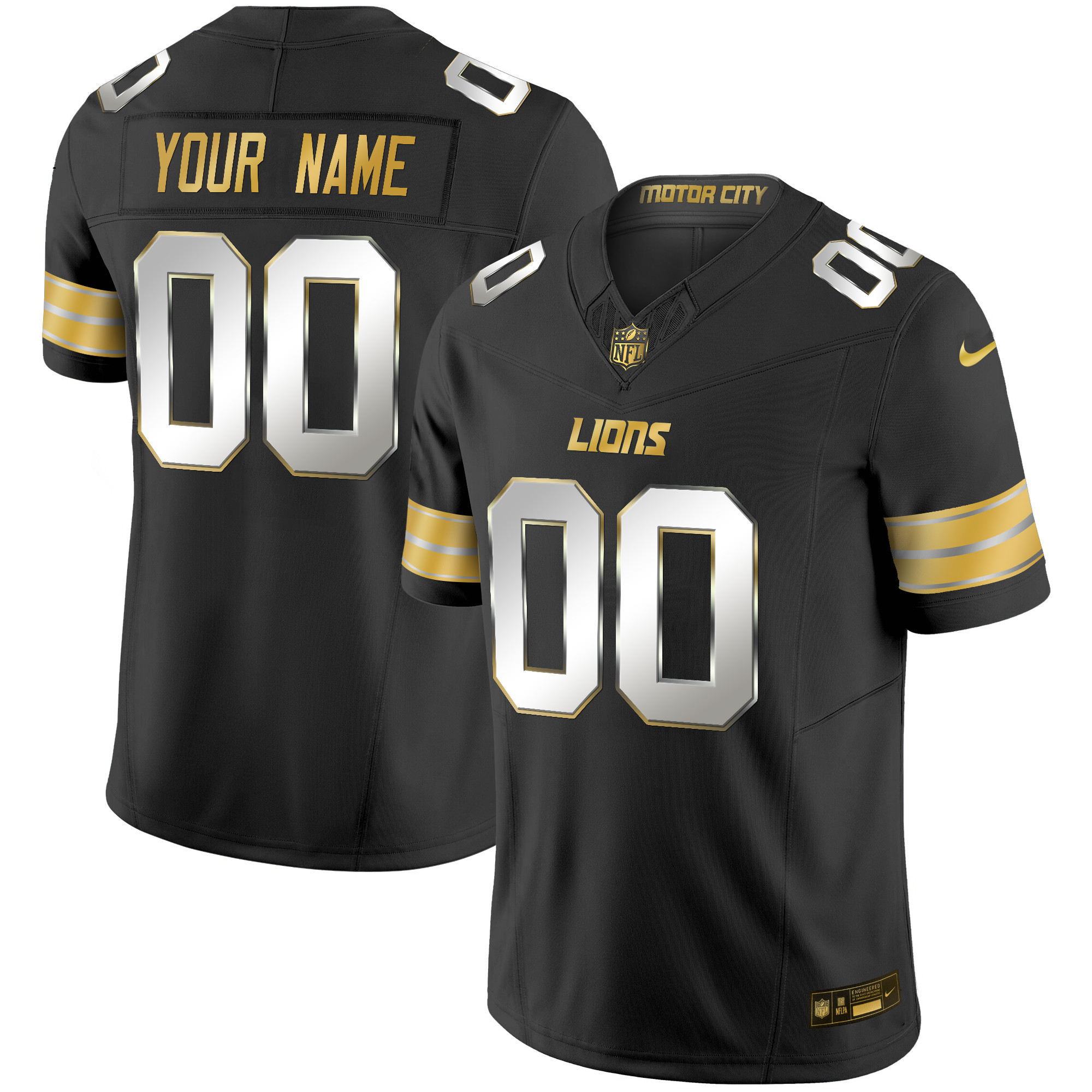 Men's Detroit Lions 2024 Gold Vapor Limited Custom Black Limited Jersey - All Stitched