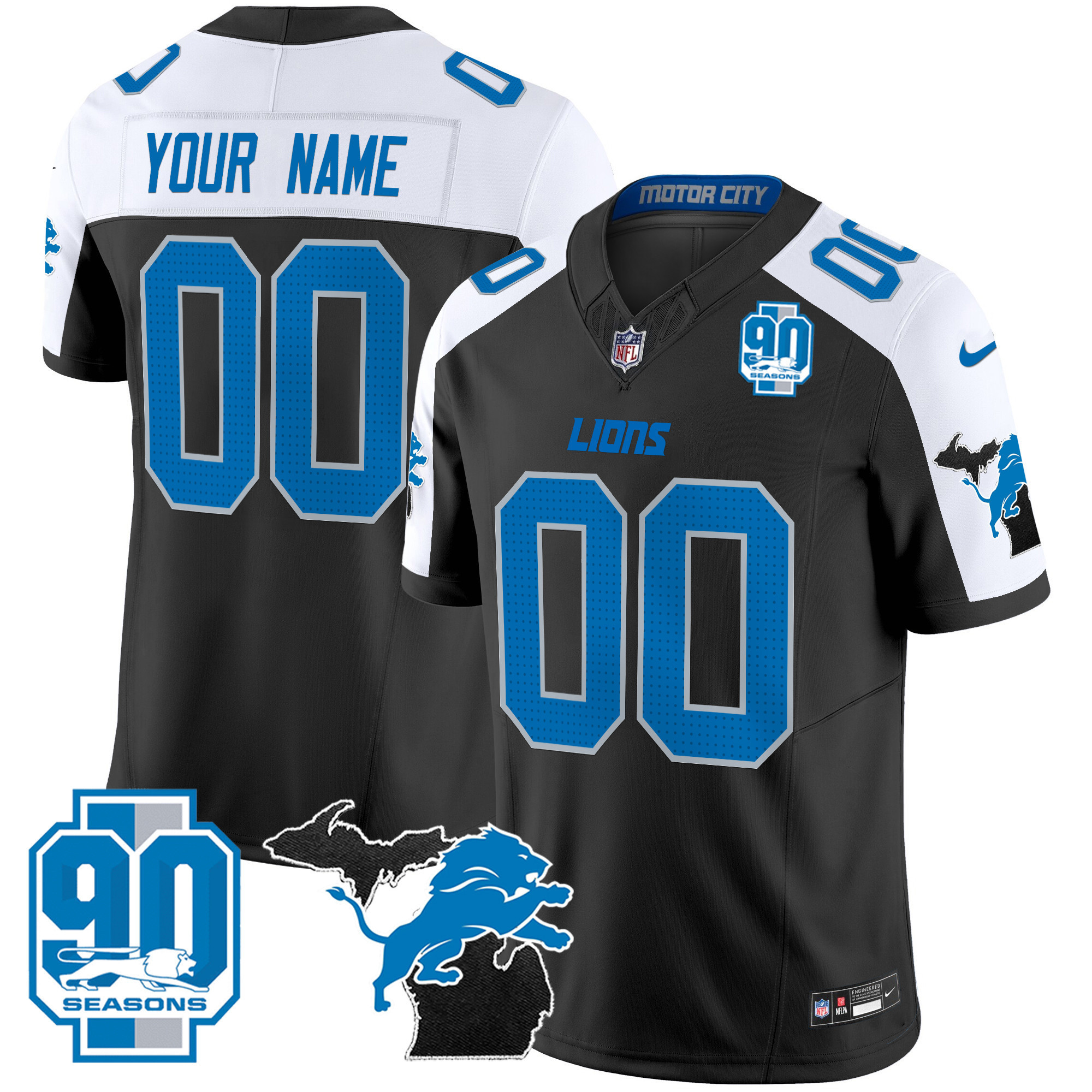 Men's Detroit Lions 2024 Michigan & 90th Year Patch Vapor Custom Alternate Jersey - All Stitched