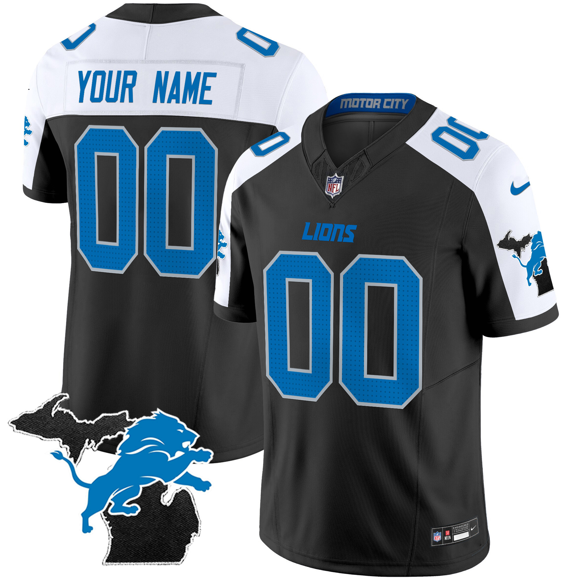 Men's Detroit Lions 2024 Michigan Patch Vapor Limited Custom Alternate Jersey - All Stitched