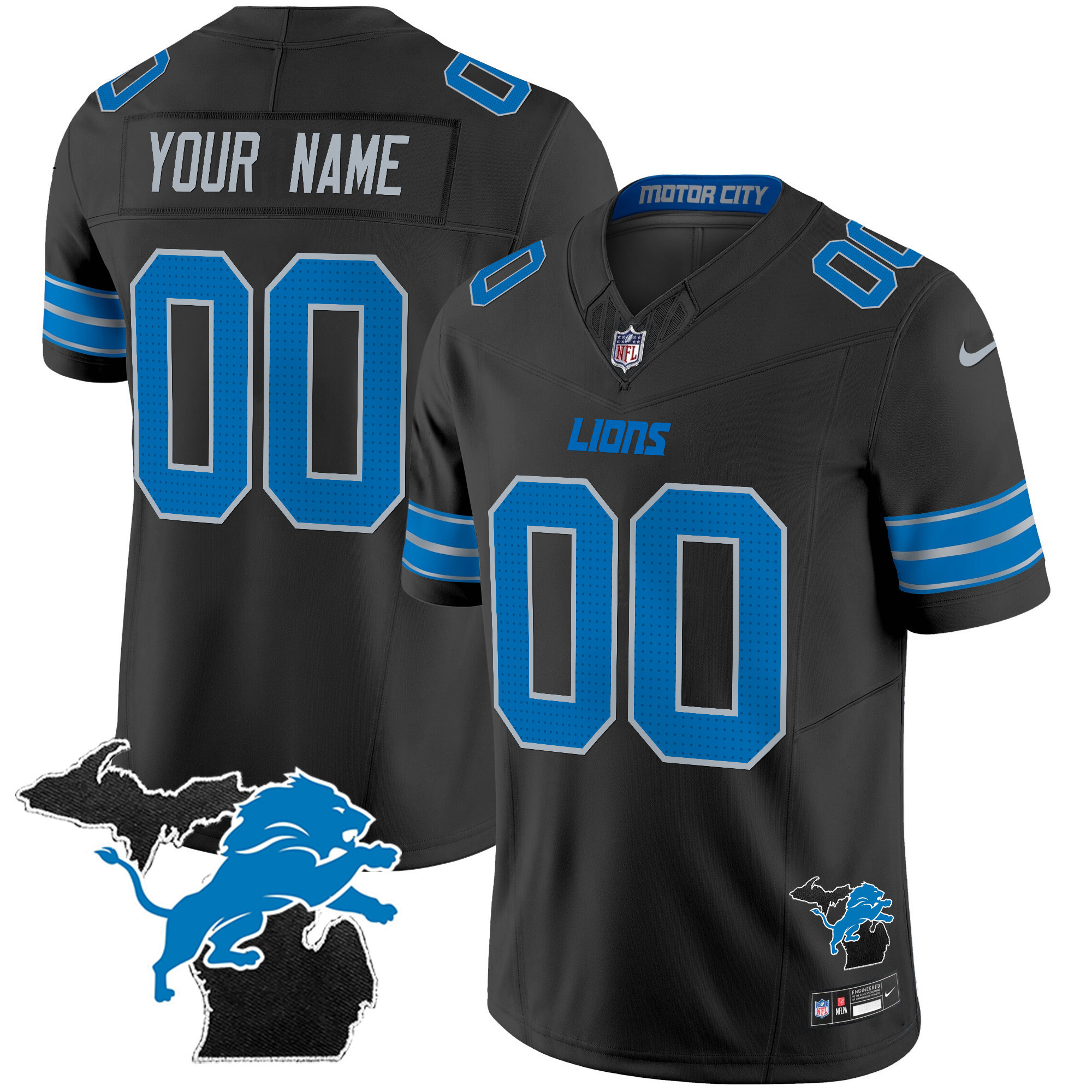 Men's Detroit Lions 2024 Michigan Patch Vapor Limited Custom Black Jersey - All Stitched