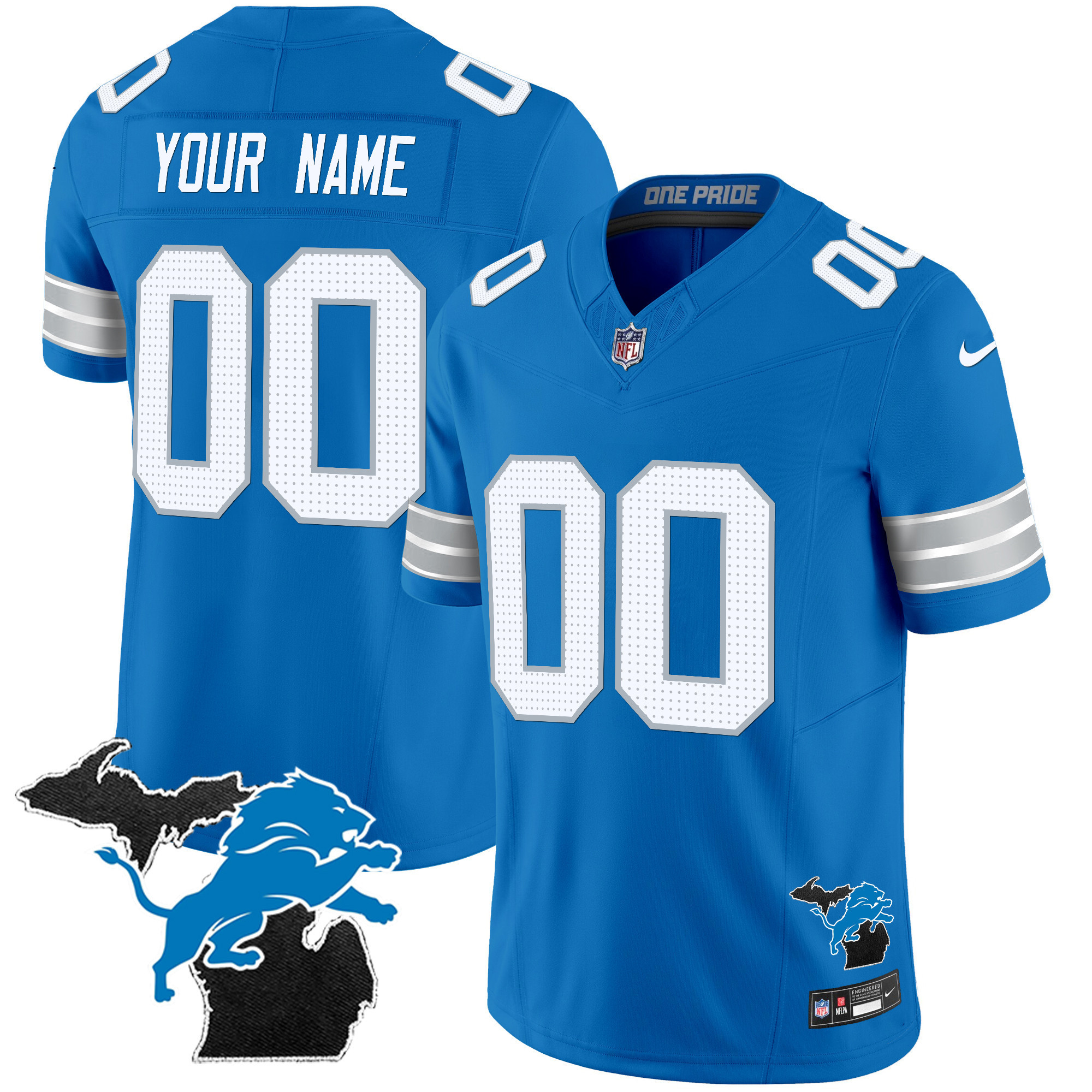 Men's Detroit Lions 2024 Michigan Patch Vapor Limited Custom Blue Jersey - All Stitched