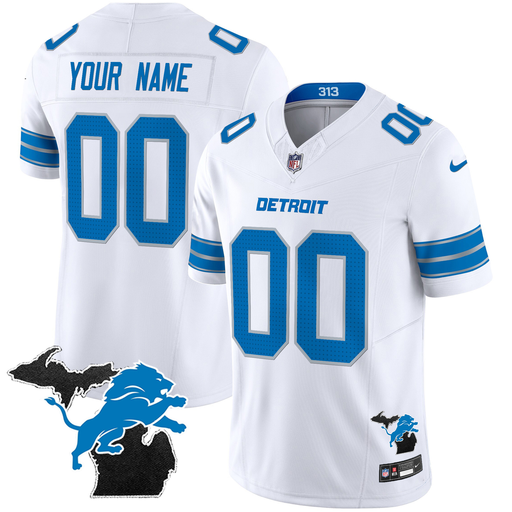 Men's Detroit Lions 2024 Michigan Patch Vapor Limited Custom White Jersey - All Stitched