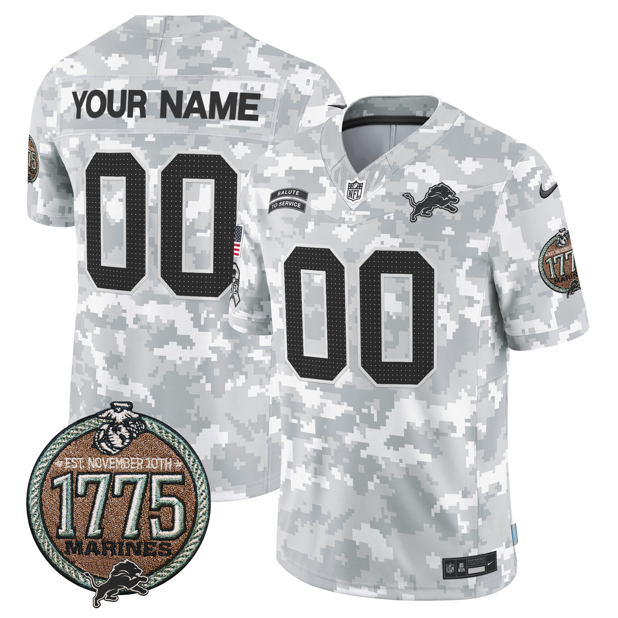 Men's Detroit Lions 2024 Salute to Service Establishment Year Patch Vapor Limited Custom Marines Jersey - All Stitched