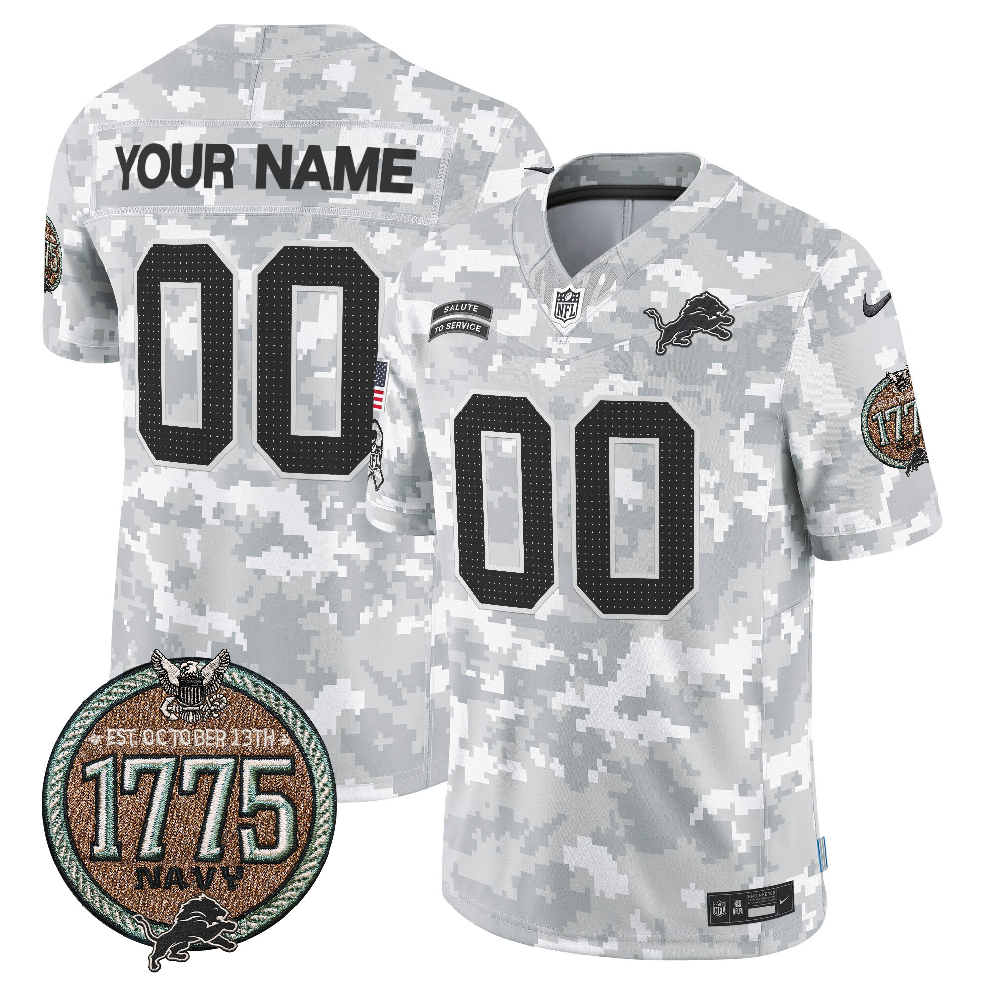 Men's Detroit Lions 2024 Salute to Service Establishment Year Patch Vapor Limited Custom Navy Jersey - All Stitched