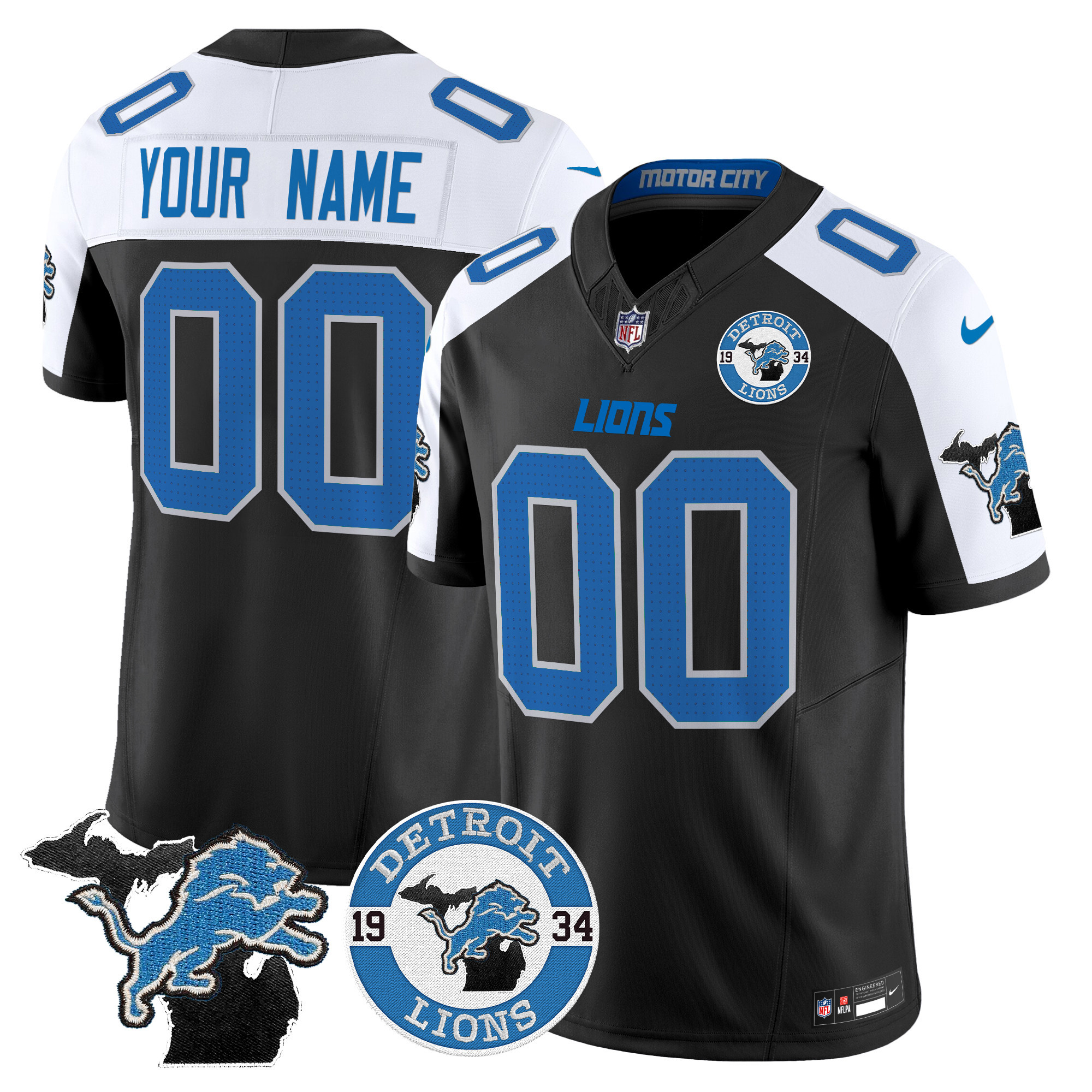 Men's Detroit Lions 2024 Vapor Limited Custom Alternate Jersey - All Stitched
