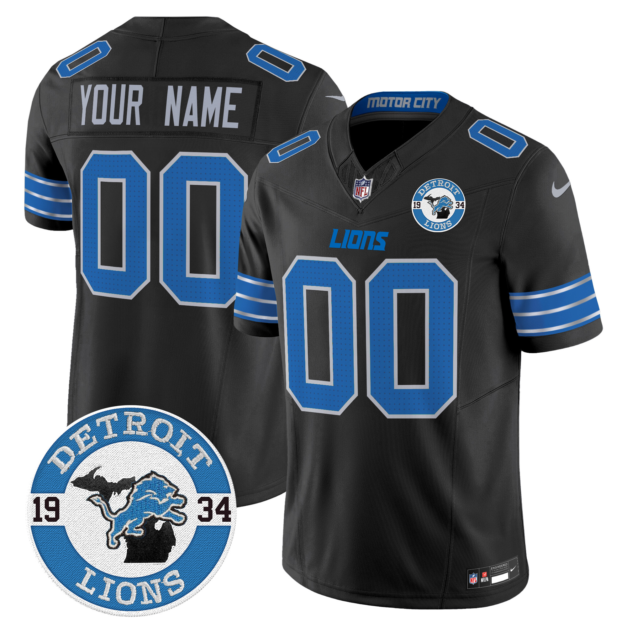 Men's Detroit Lions 2024 Vapor Limited Custom Black Jersey - All Stitched