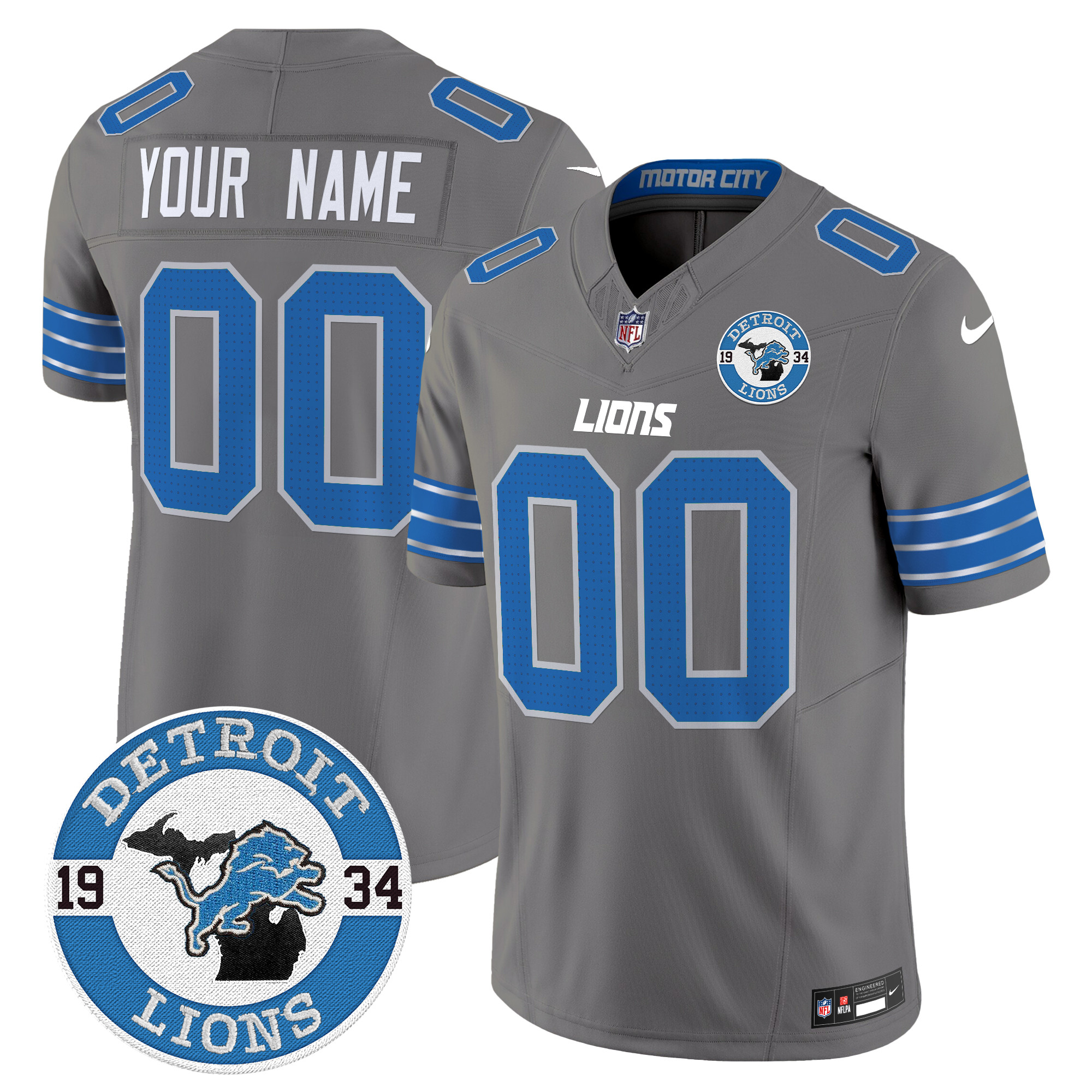 Men's Detroit Lions 2024 Vapor Limited Custom Gray Jersey - All Stitched