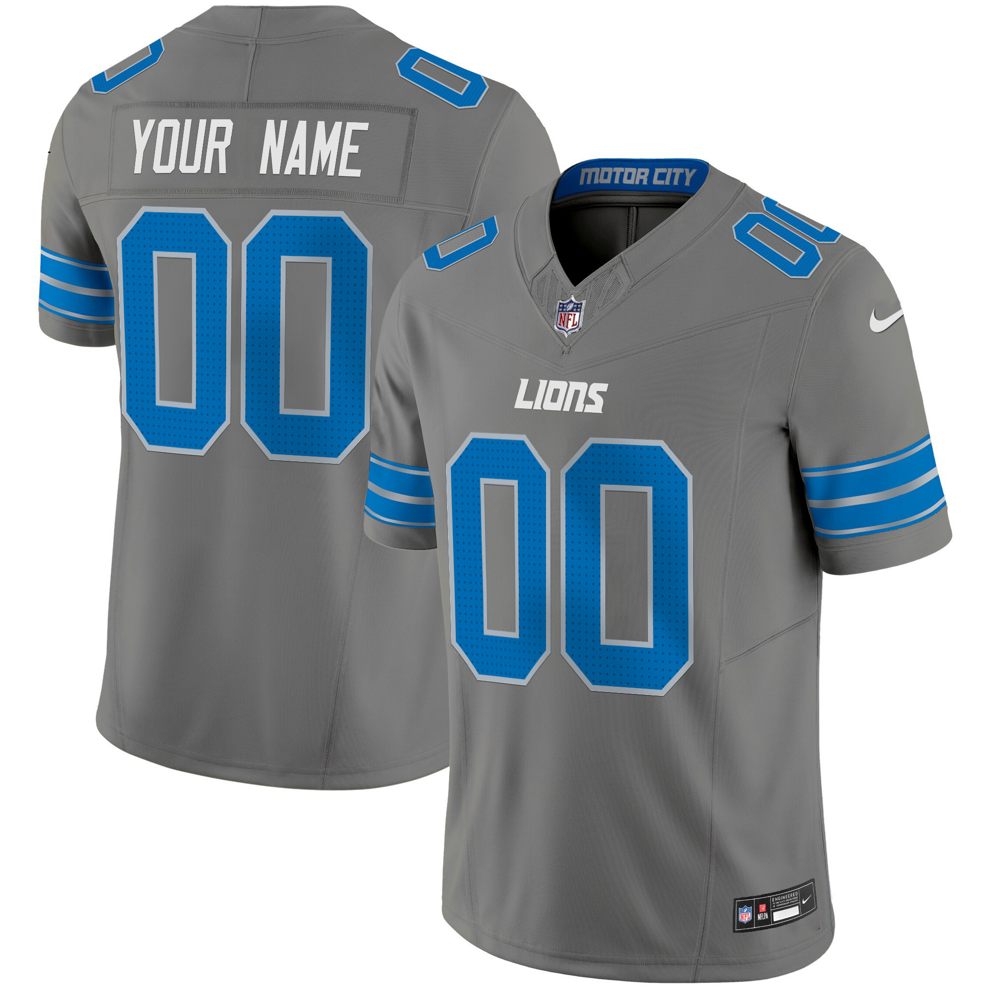 Men's Detroit Lions 2024 Vapor Limited Custom Gray Jersey - All Stitched