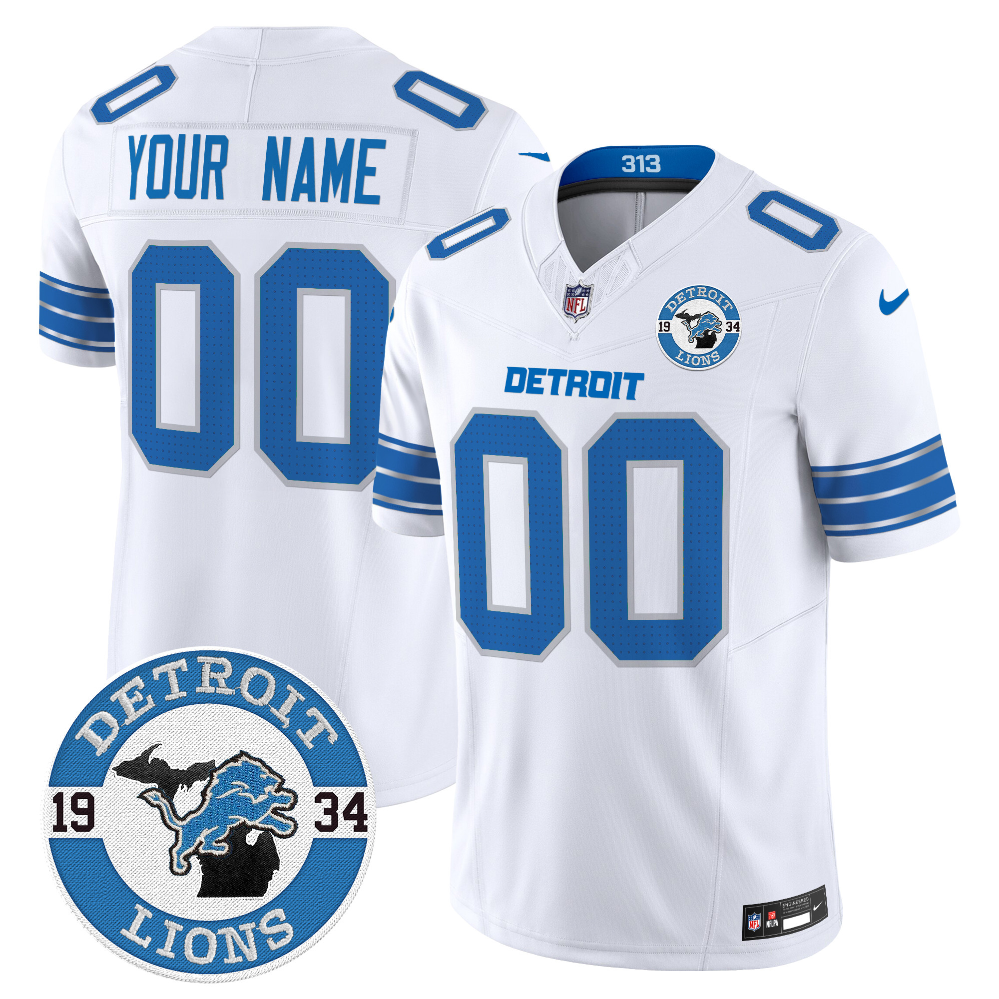 Men's Detroit Lions 2024 Vapor Limited Custom White Jersey - All Stitched
