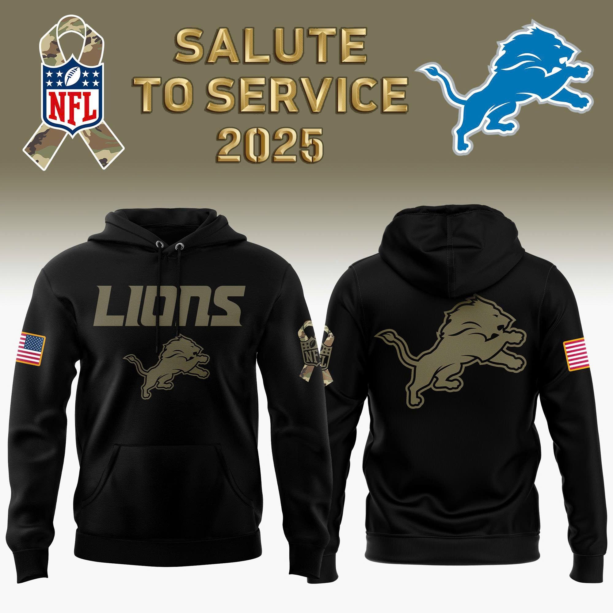 Men's Detroit Lions 2025 Salute to Service Fleece Hoodie Black