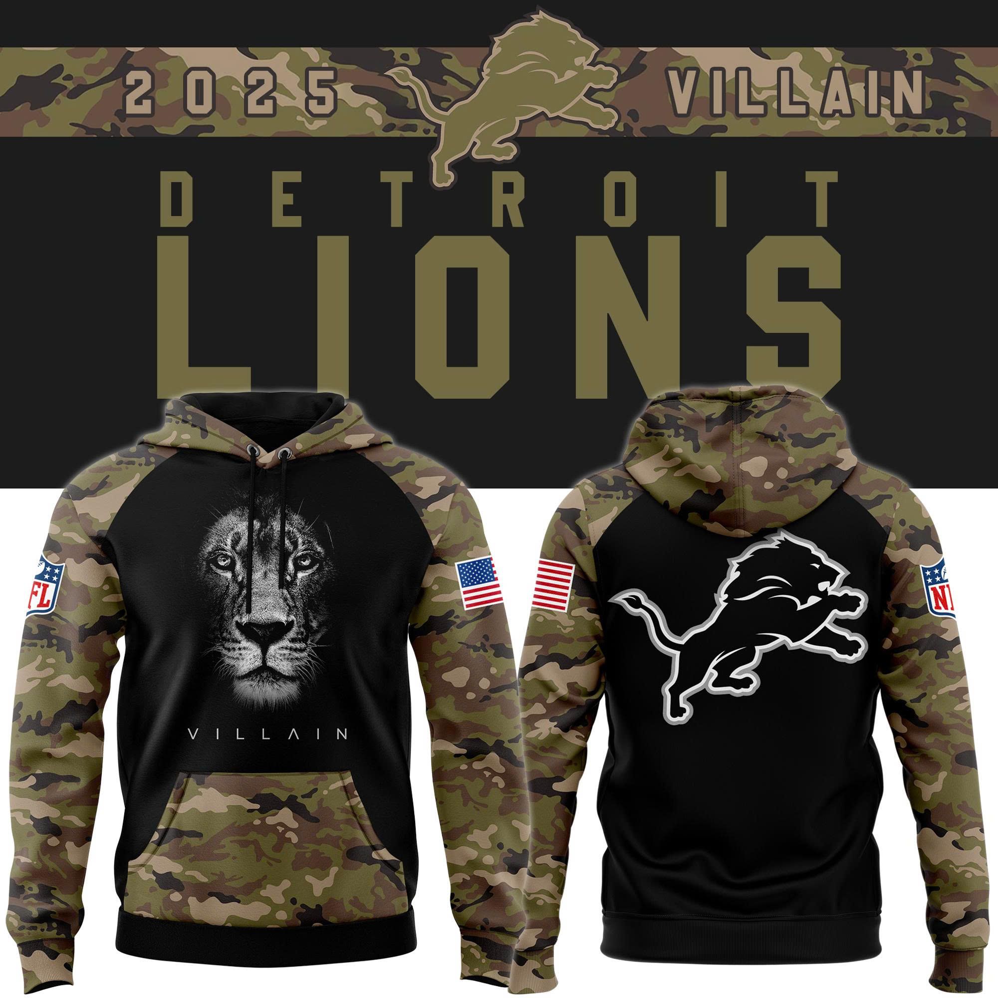 Men's Detroit Lions 2025 Villain Camo Fleece Hoodie