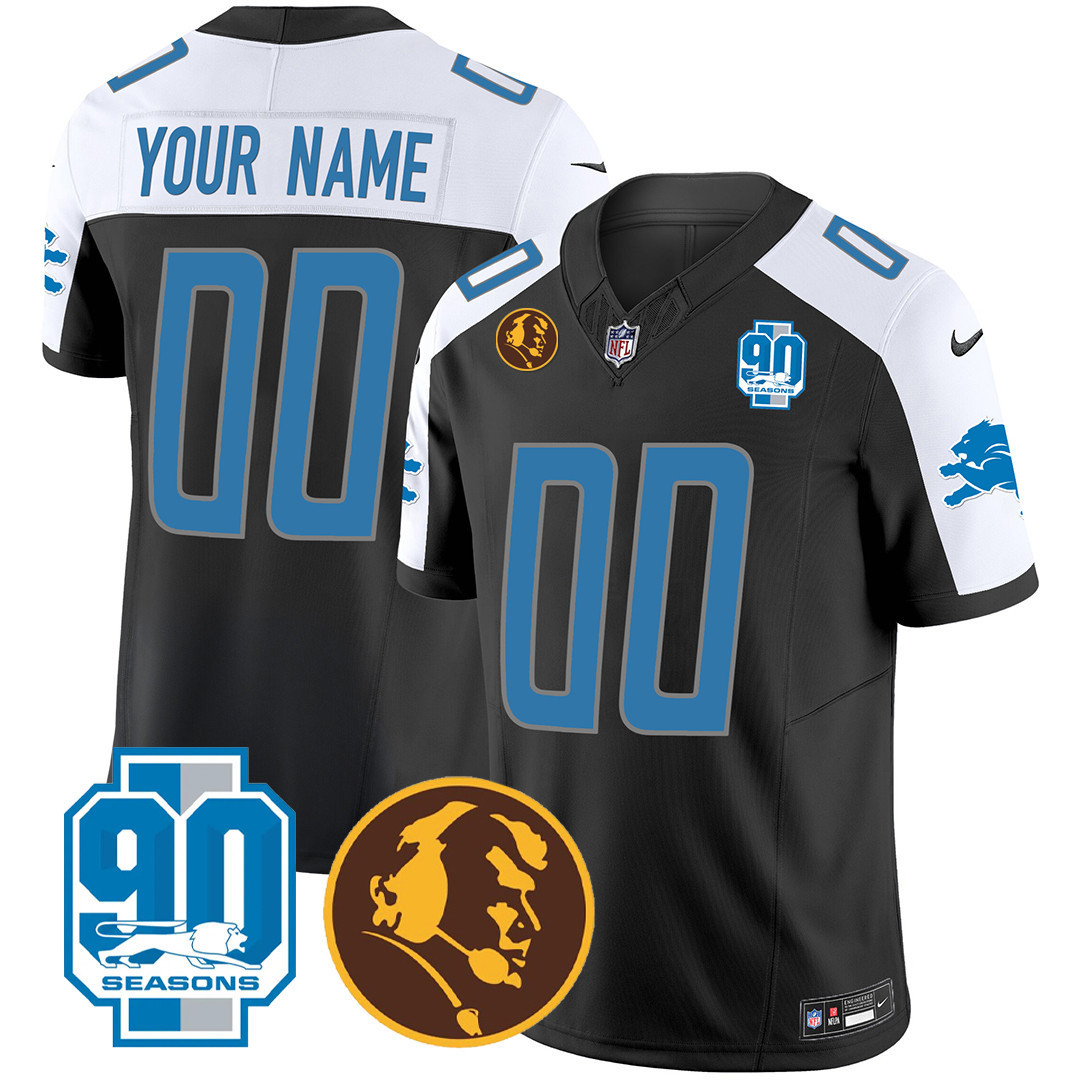 Men's Detroit Lions 90th & John Madden Patch Custom Black Alternate Jersey - All Stitched