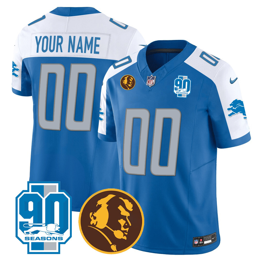 Men's Detroit Lions 90th & John Madden Patch Custom Blue Alternate Jersey - All Stitched
